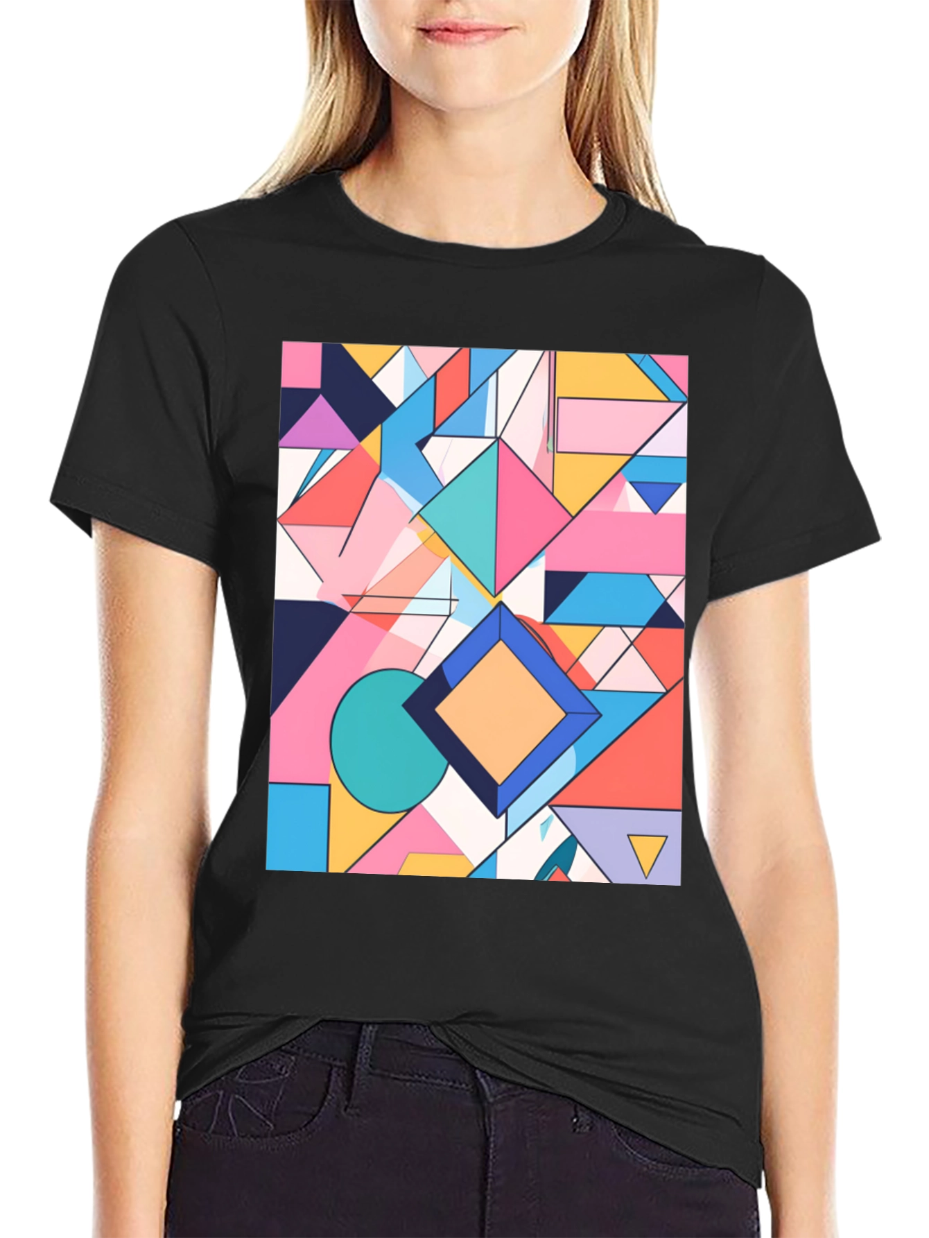 Geometric Pattern Graphic Tee - Modern Art Shirt