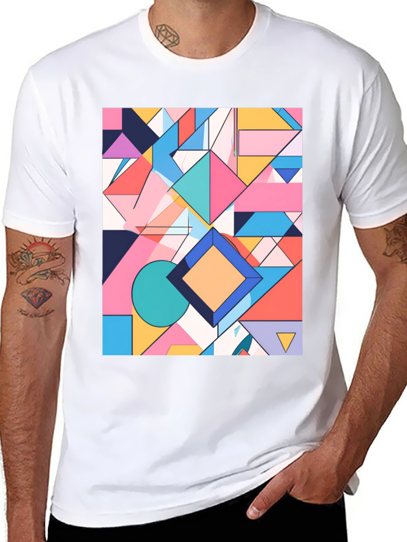Geometric Pattern Graphic Tee - Modern Art Shirt