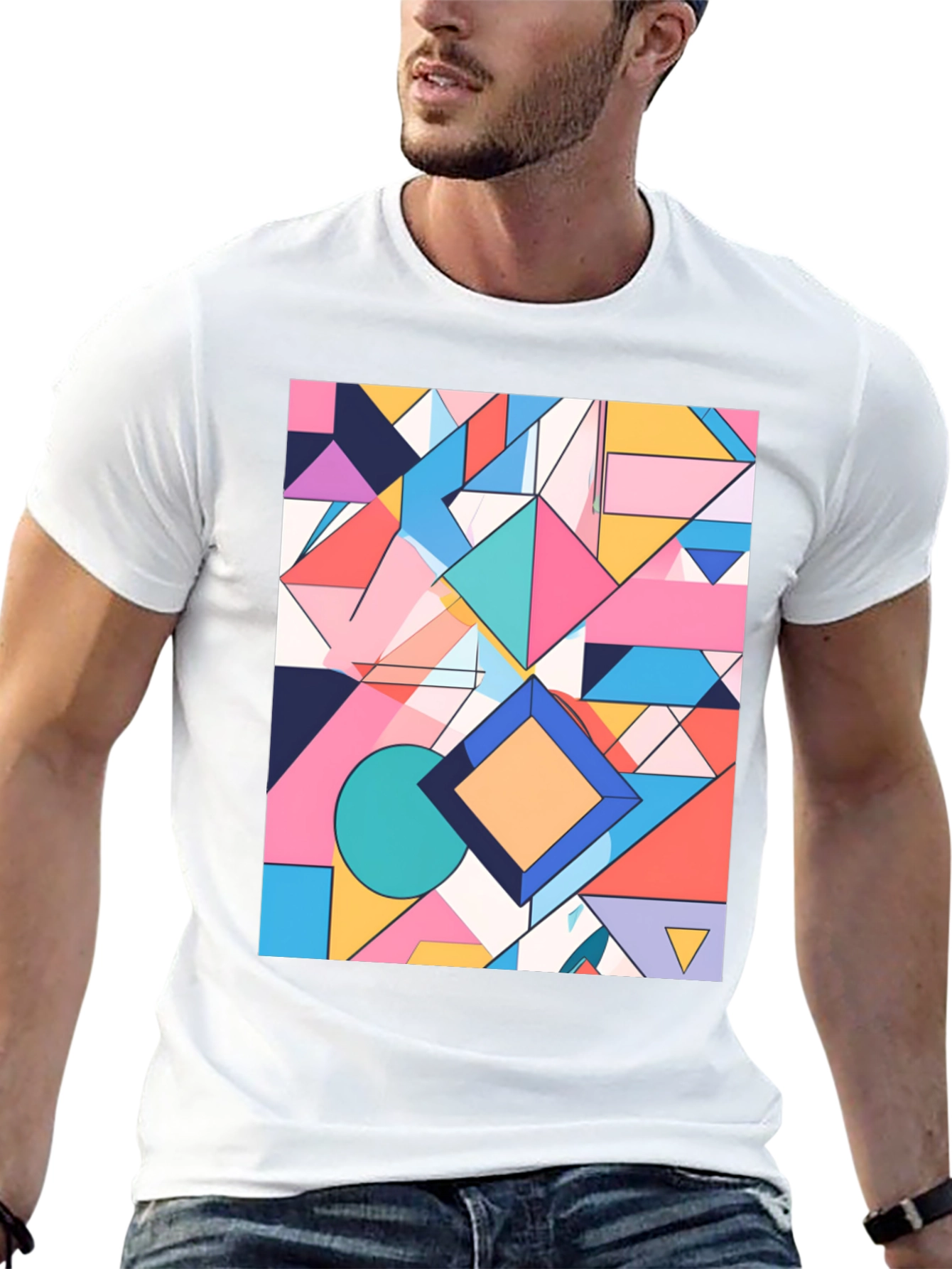 Geometric Pattern Graphic Tee - Modern Art Shirt