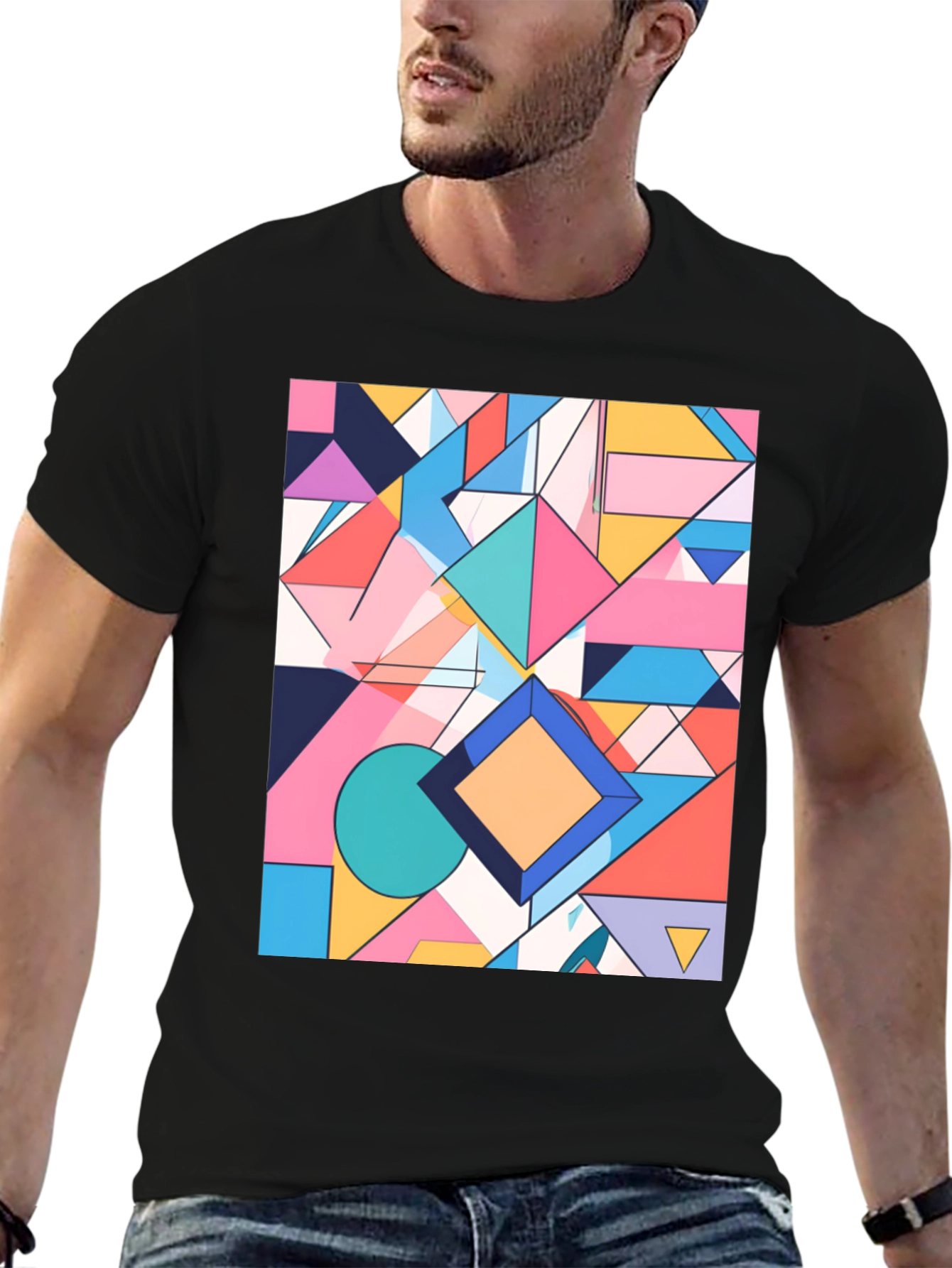 Geometric Pattern Graphic Tee - Modern Art Shirt