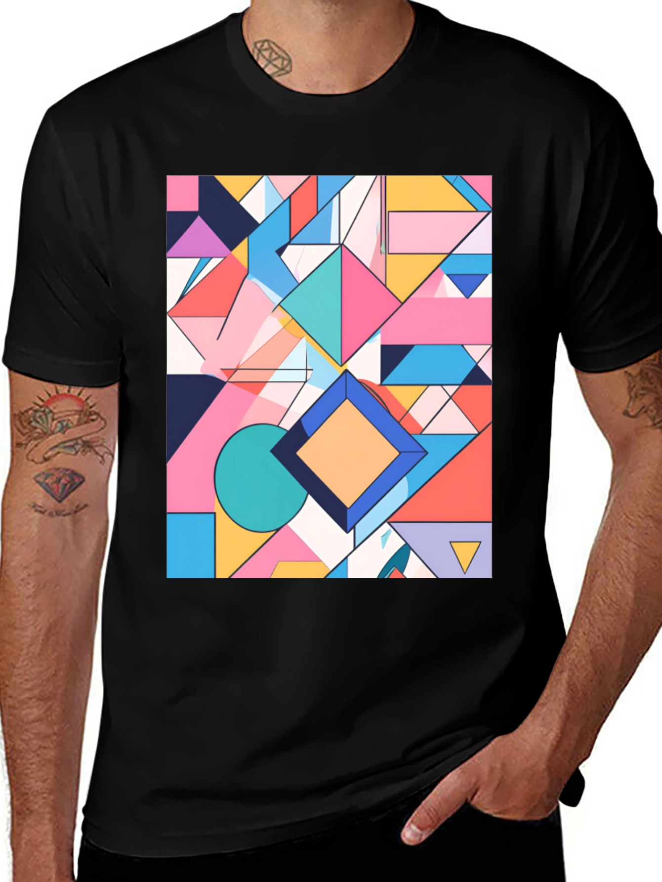Geometric Pattern Graphic Tee - Modern Art Shirt