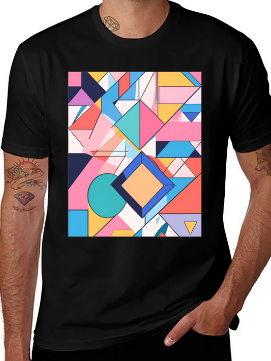 Geometric Pattern Graphic Tee - Modern Art Shirt