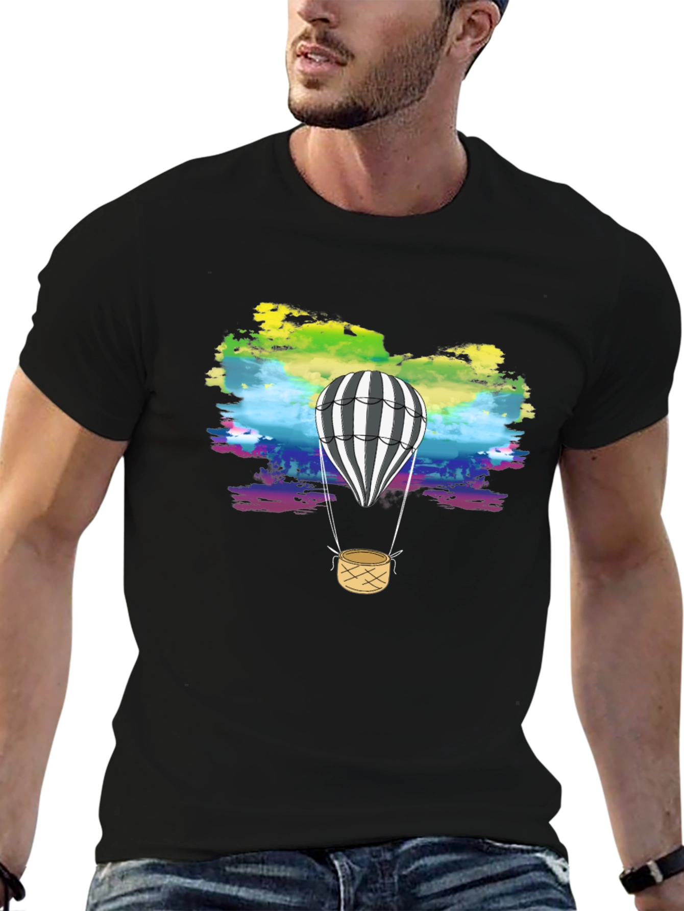 Rainbow Sky Hot Air Balloon Graphic Tee