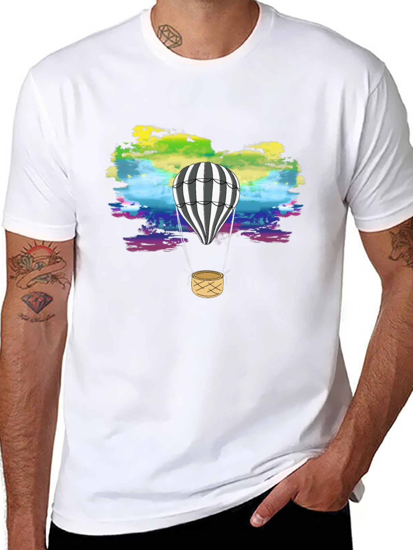 Rainbow Sky Hot Air Balloon Graphic Tee
