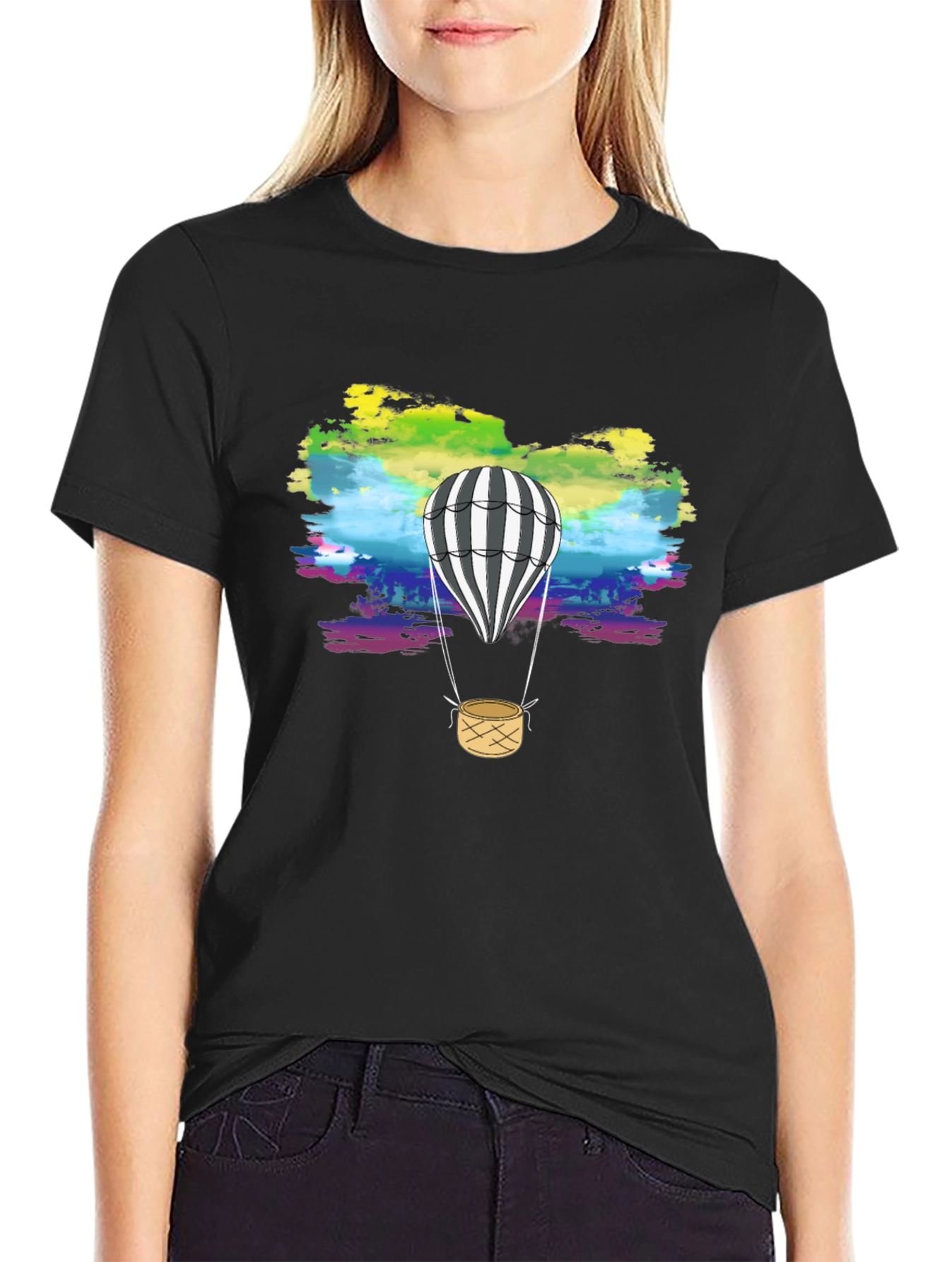 Rainbow Sky Hot Air Balloon Graphic Tee
