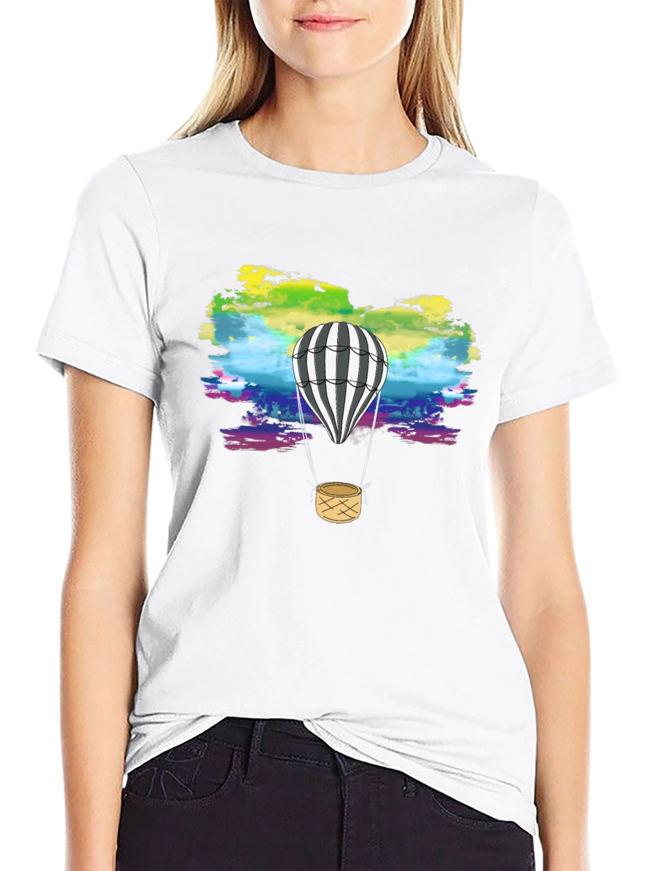 Rainbow Sky Hot Air Balloon Graphic Tee