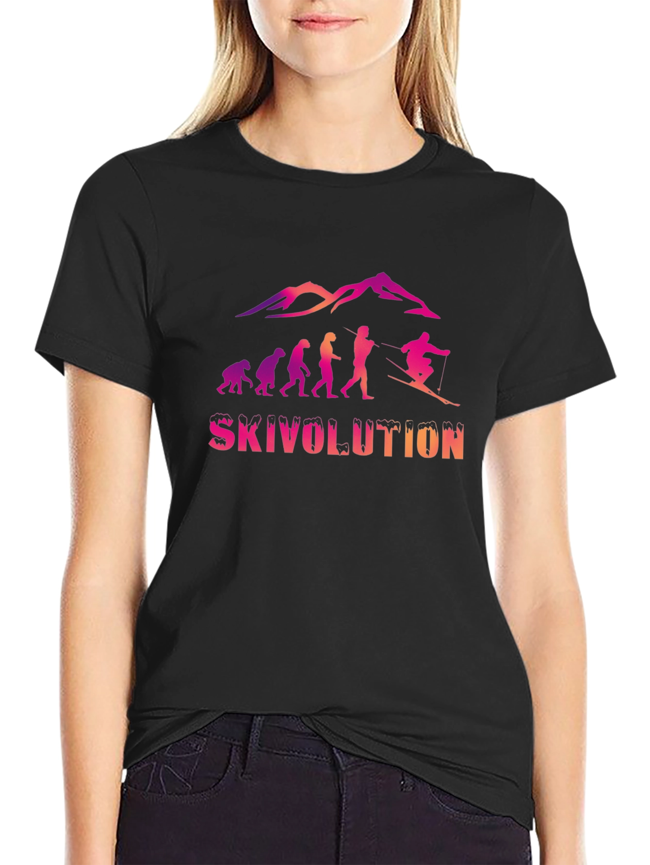 Skivolution Skiing Evolution Graphic Tee - Black
