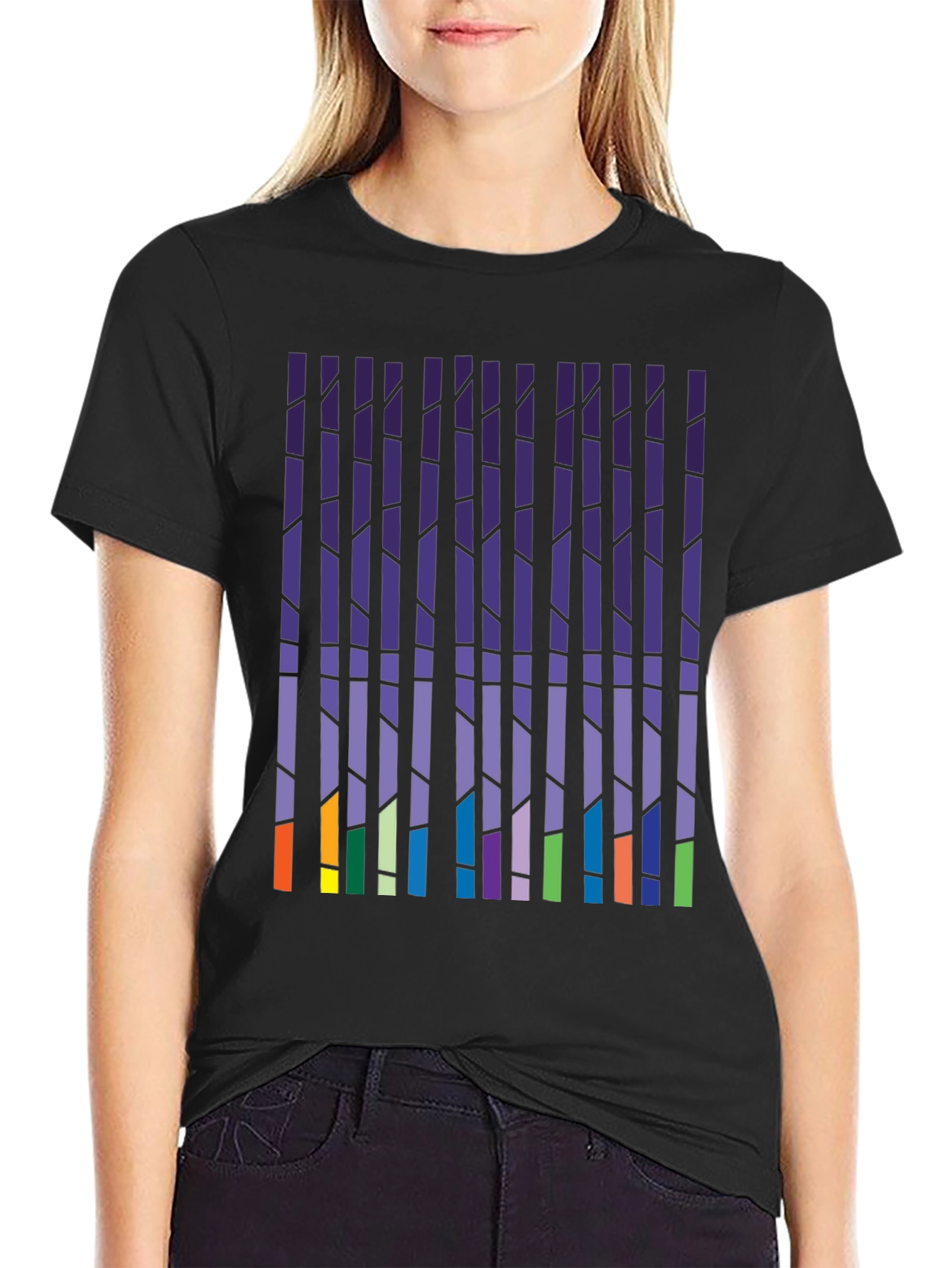 Abstract Vertical Blocks Graphic Tee - Soft Cotton Blend