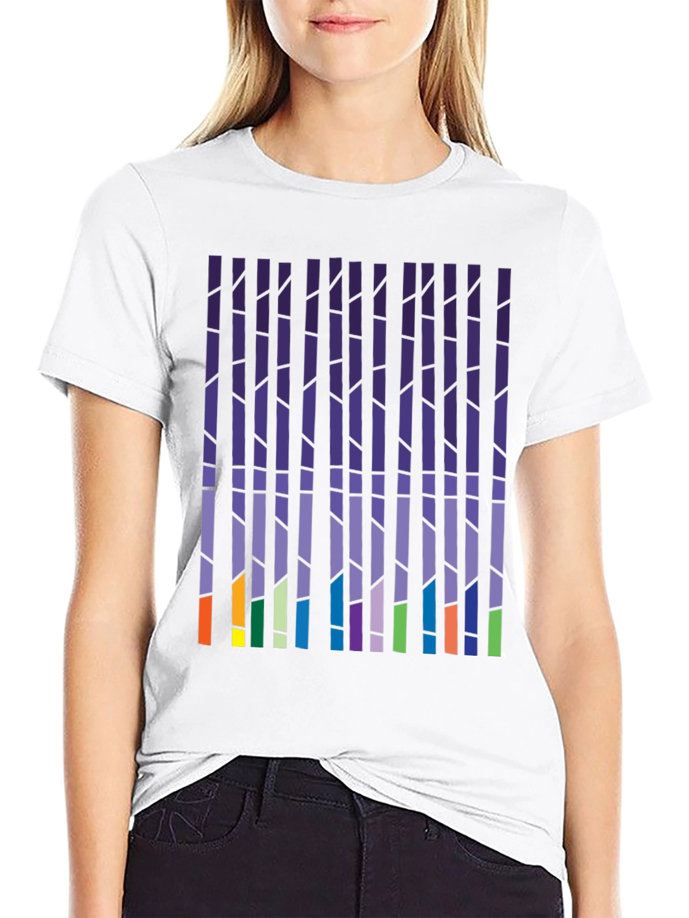 Abstract Vertical Blocks Graphic Tee - Soft Cotton Blend