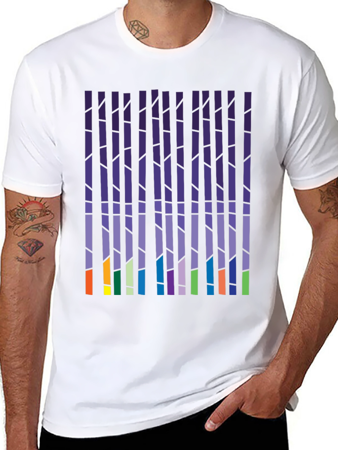 Abstract Vertical Blocks Graphic Tee - Soft Cotton Blend