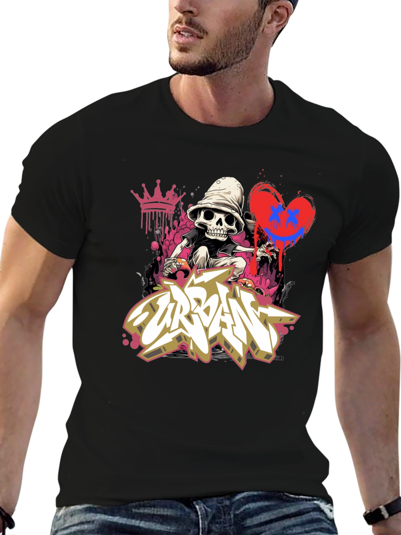 Urban Graffiti Skull Graphic Tee - Edgy Style