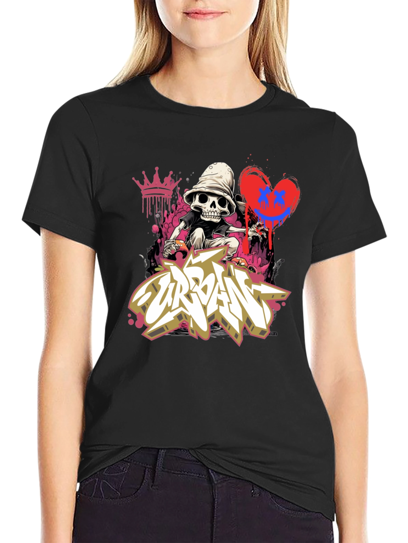 Urban Graffiti Skull Graphic Tee - Edgy Style