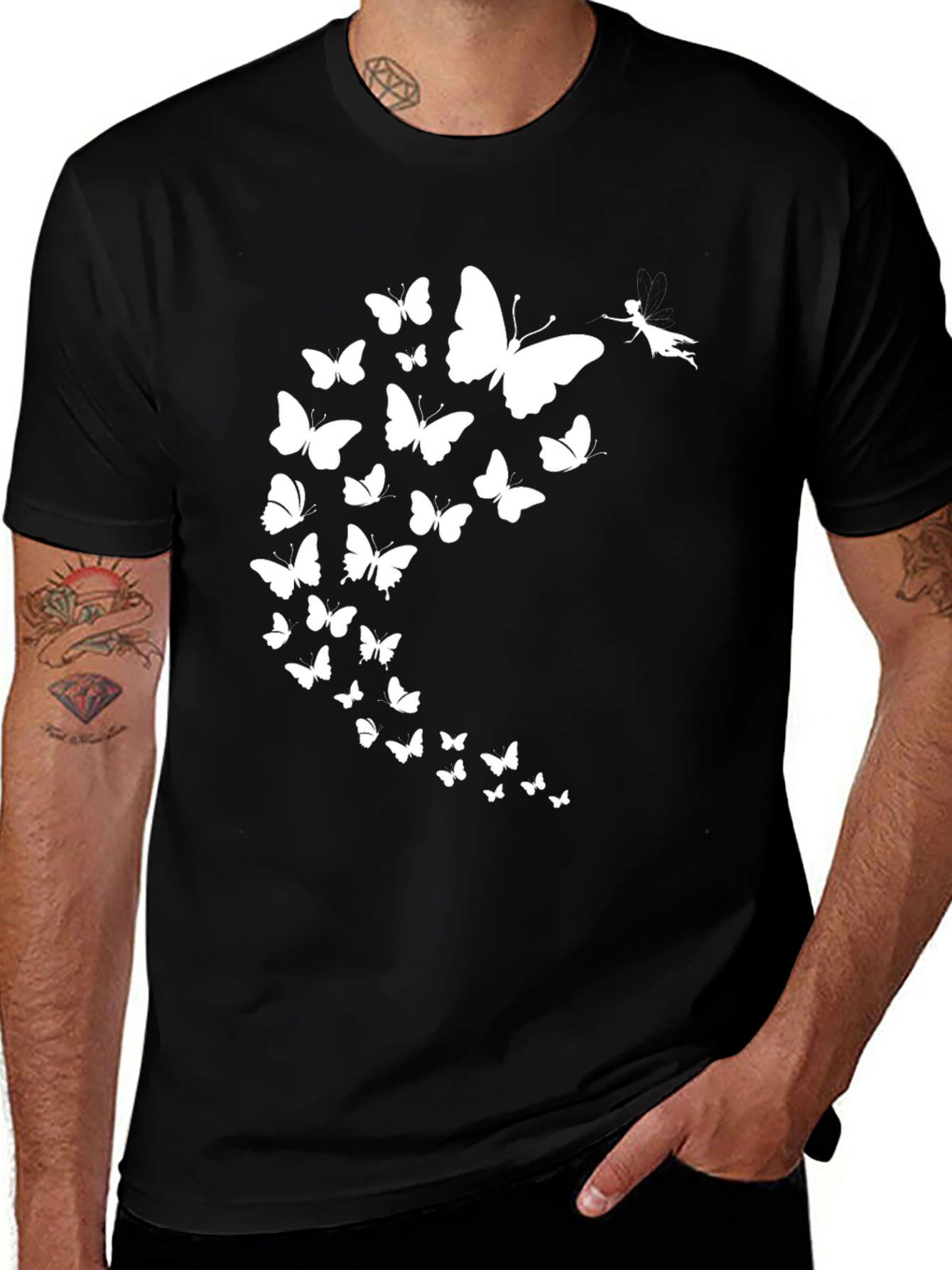 Butterfly Fairy Graphic Tee - Black Casual T-Shirt