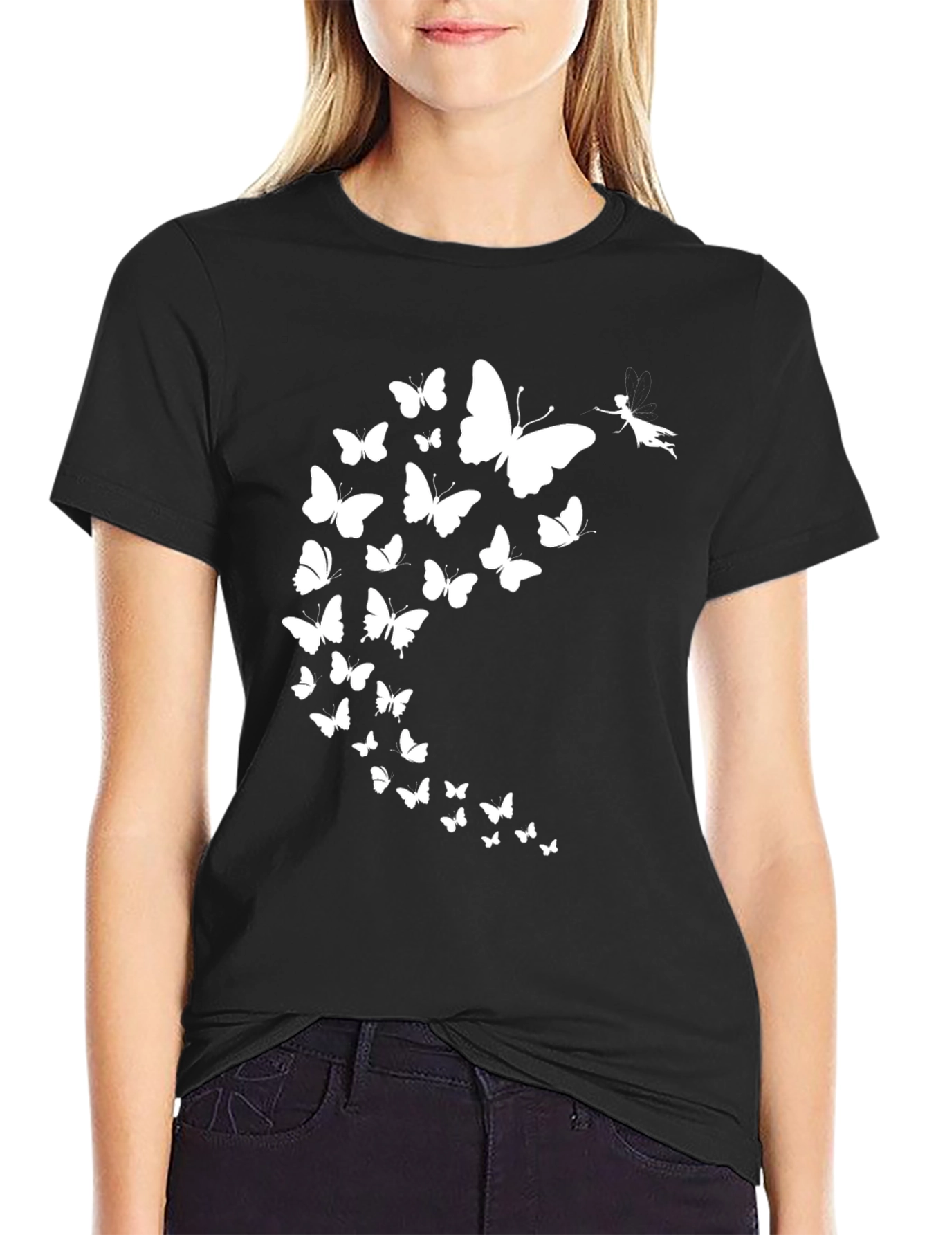 Butterfly Fairy Graphic Tee - Black Casual T-Shirt