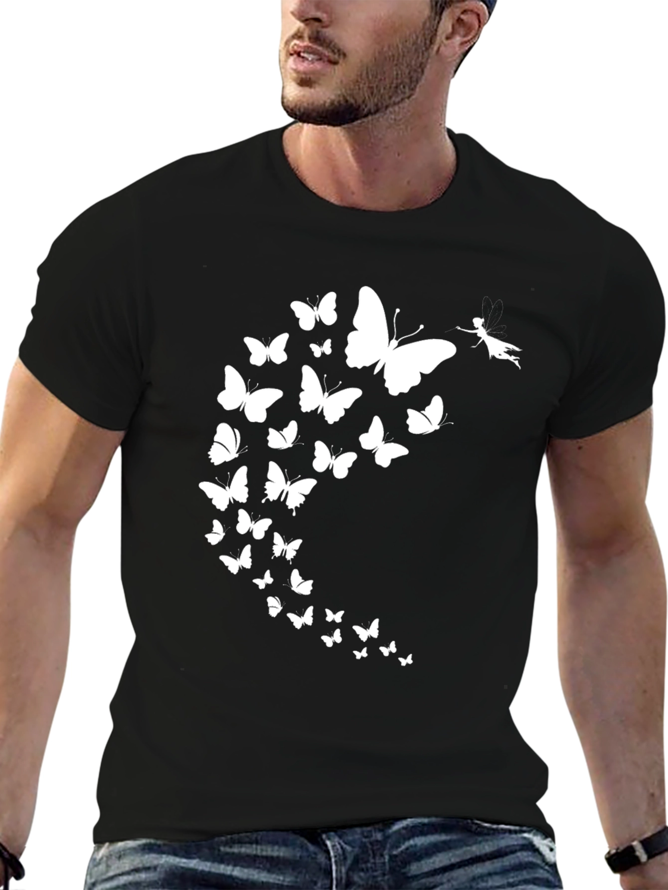 Butterfly Fairy Graphic Tee - Black Casual T-Shirt