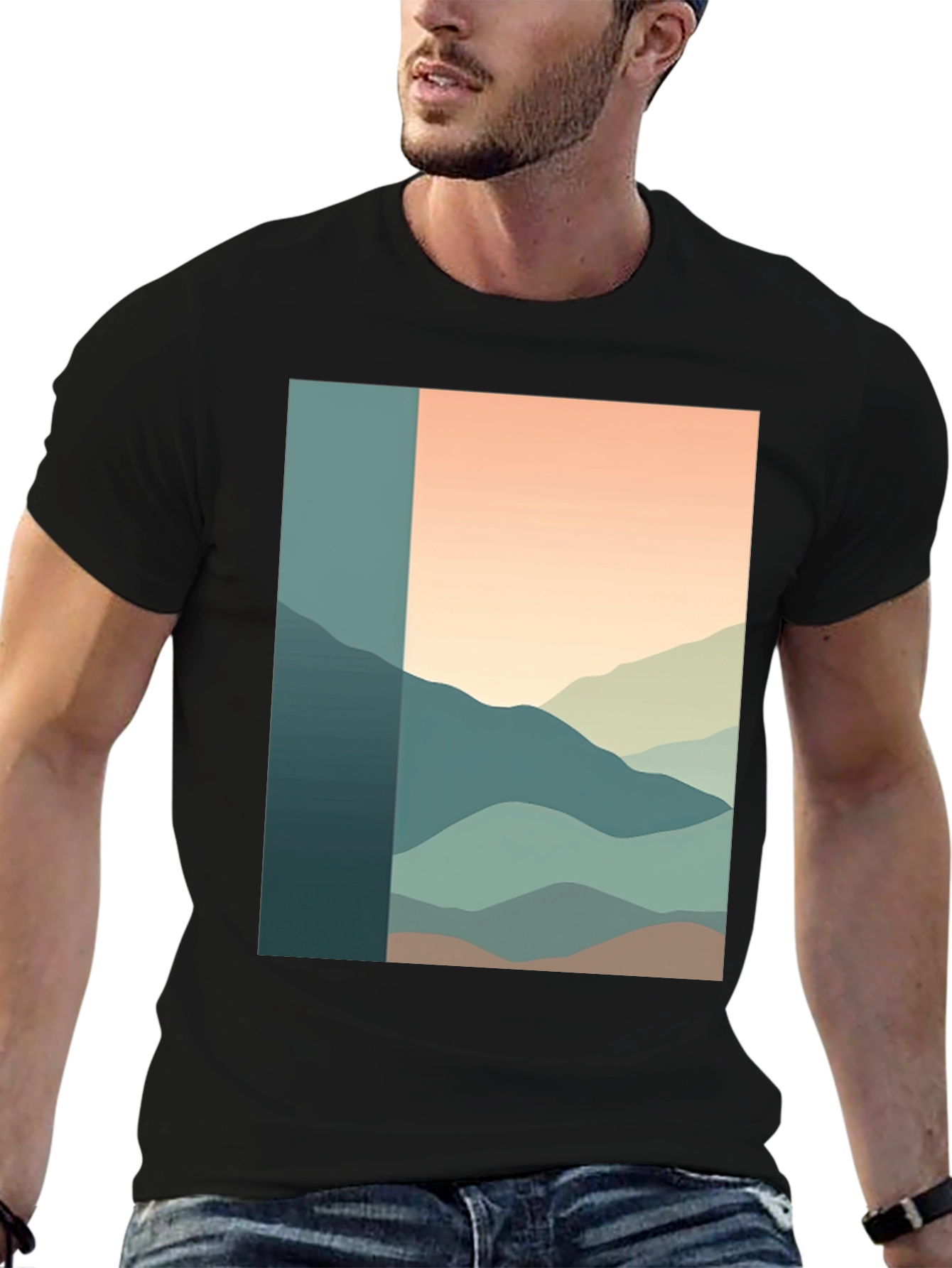 Abstract Mountain Range Graphic Tee - Black