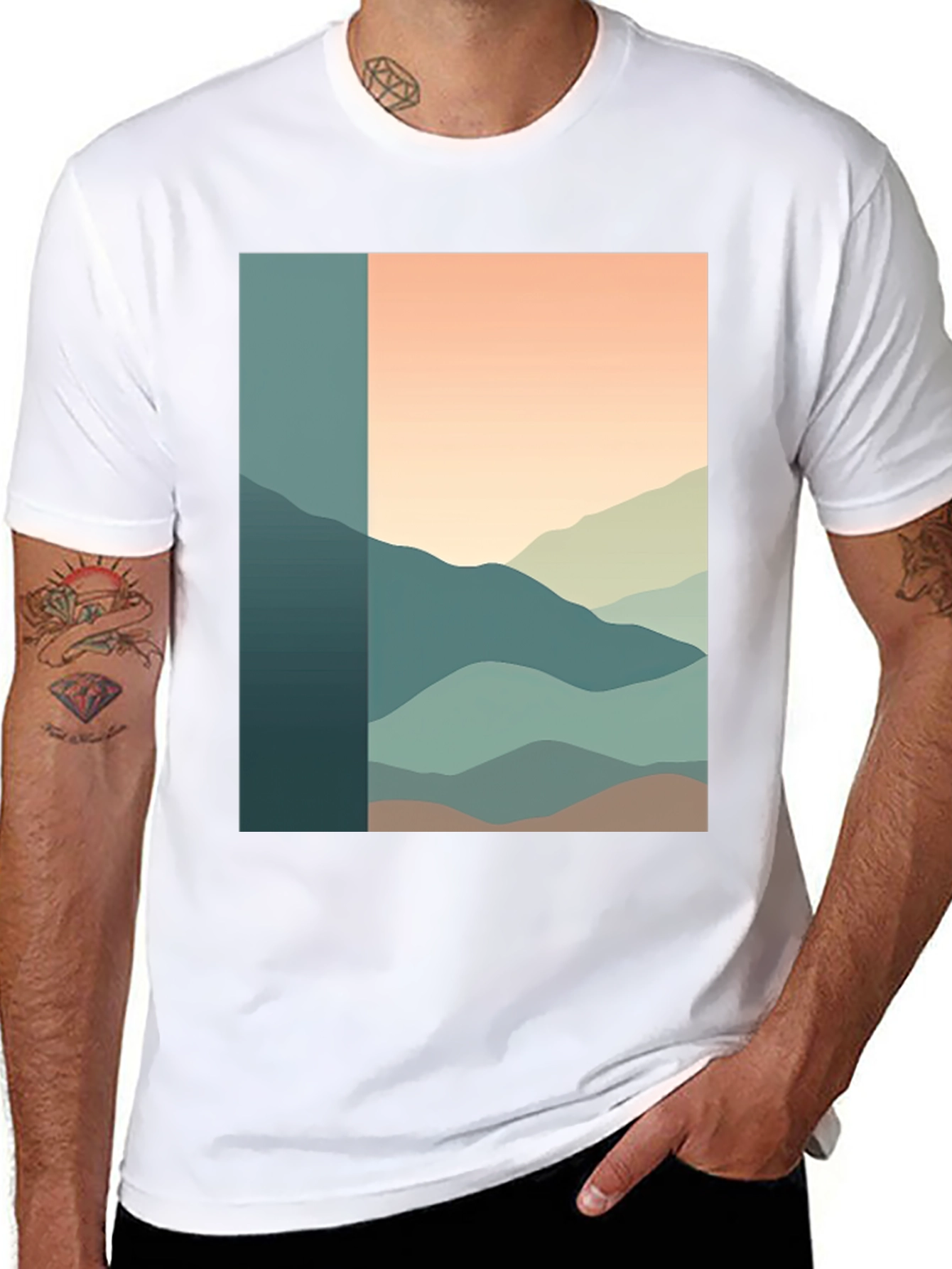 Abstract Mountain Range Graphic Tee - Black