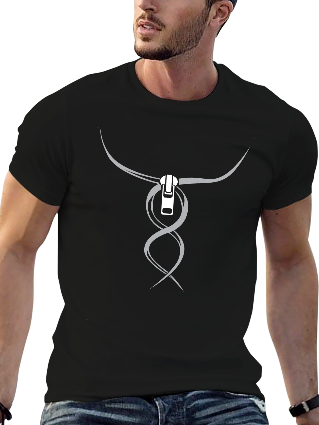 Abstract Zipper Graphic Tee - Modern Style