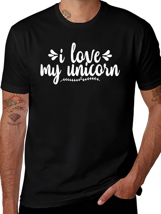 I Love My Unicorn Graphic Tee - Mens Black T-Shirt