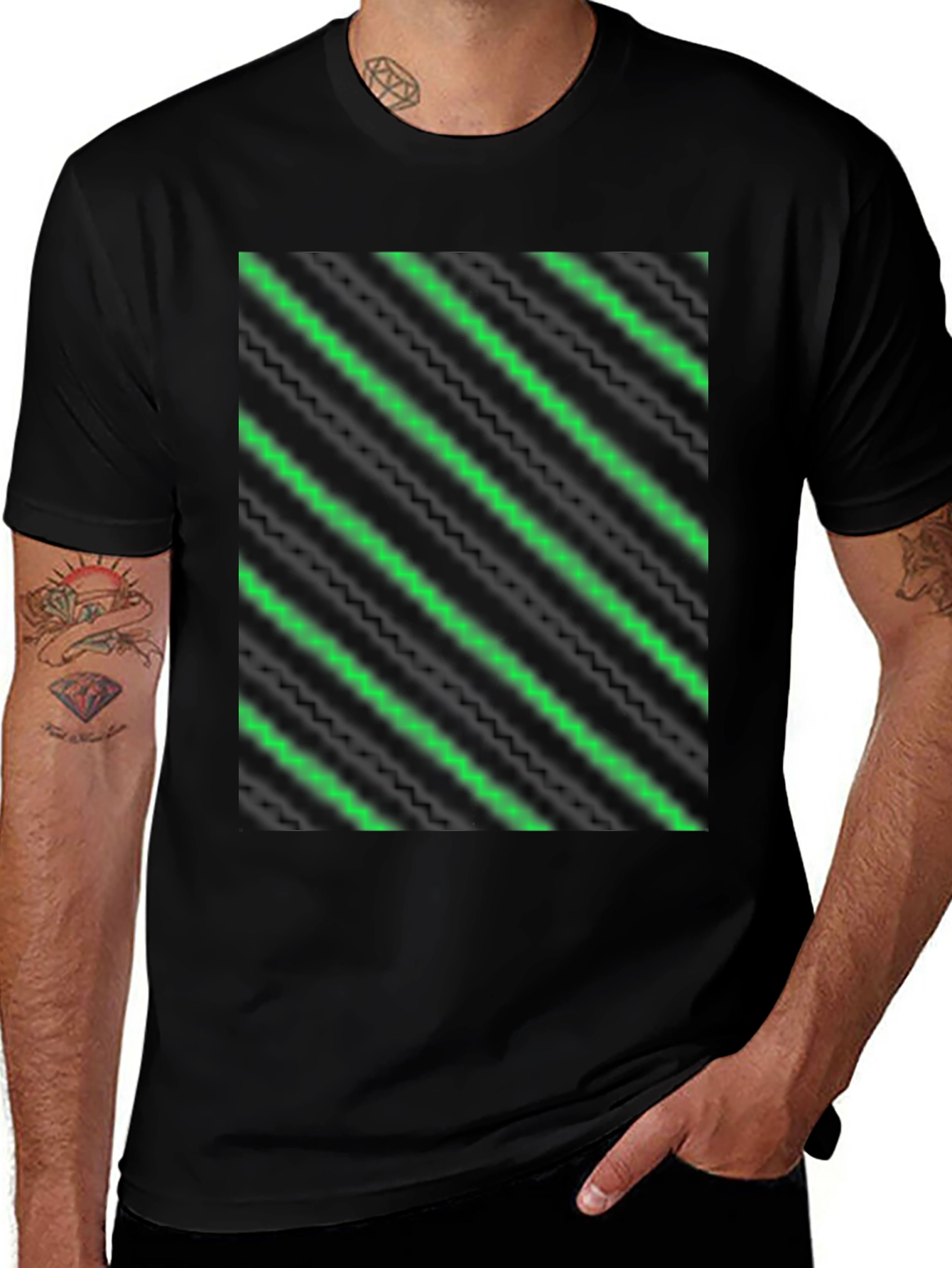 Modern Green Neon Stripe Tee
