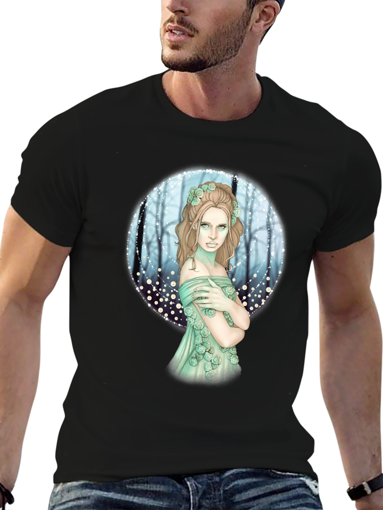 Mystic Forest Fairy Graphic Tee - Black