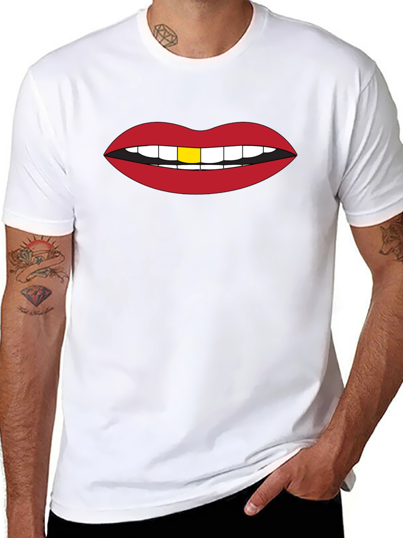 Red Lips Gold Tooth Graphic Black Tee