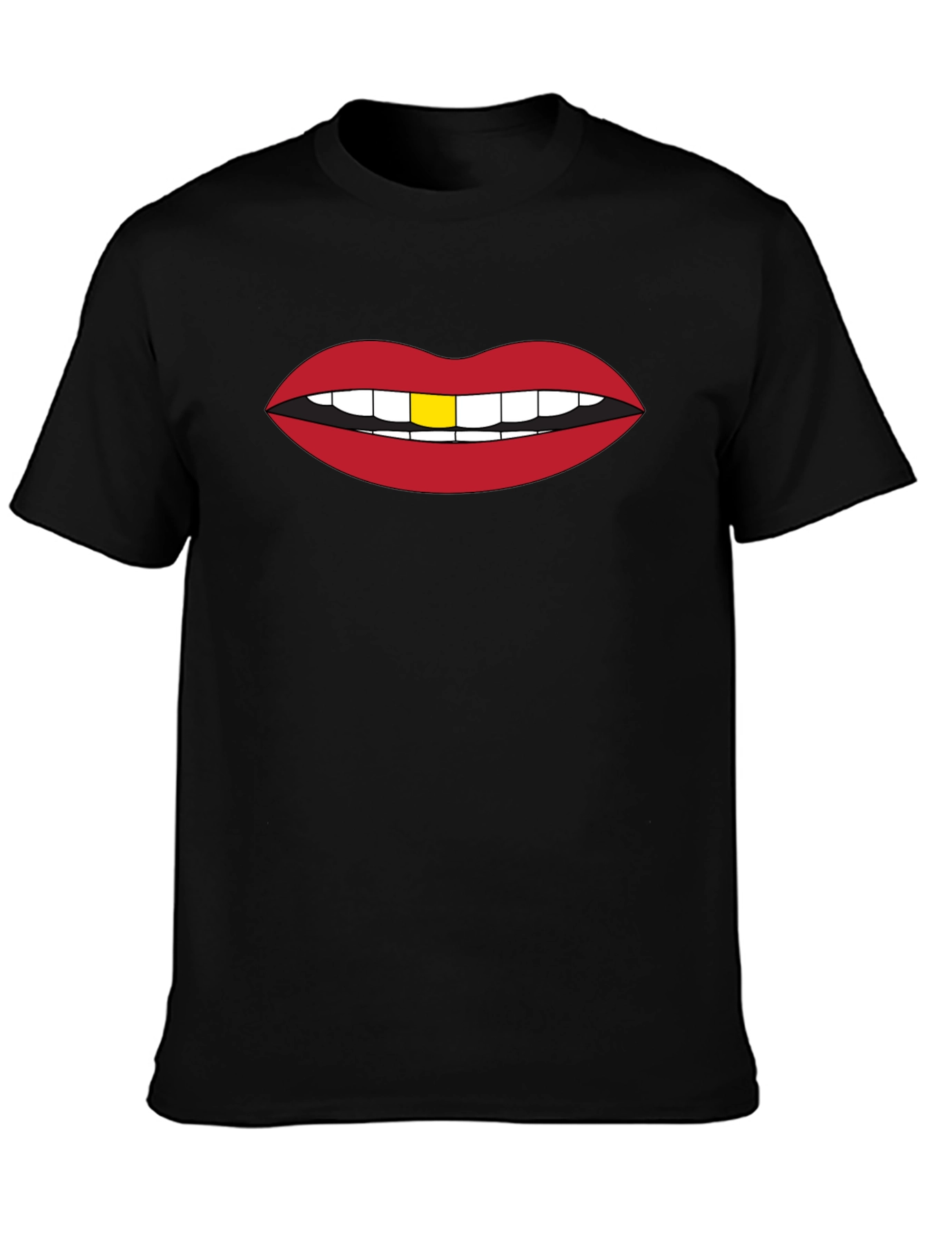 Red Lips Gold Tooth Graphic Black Tee