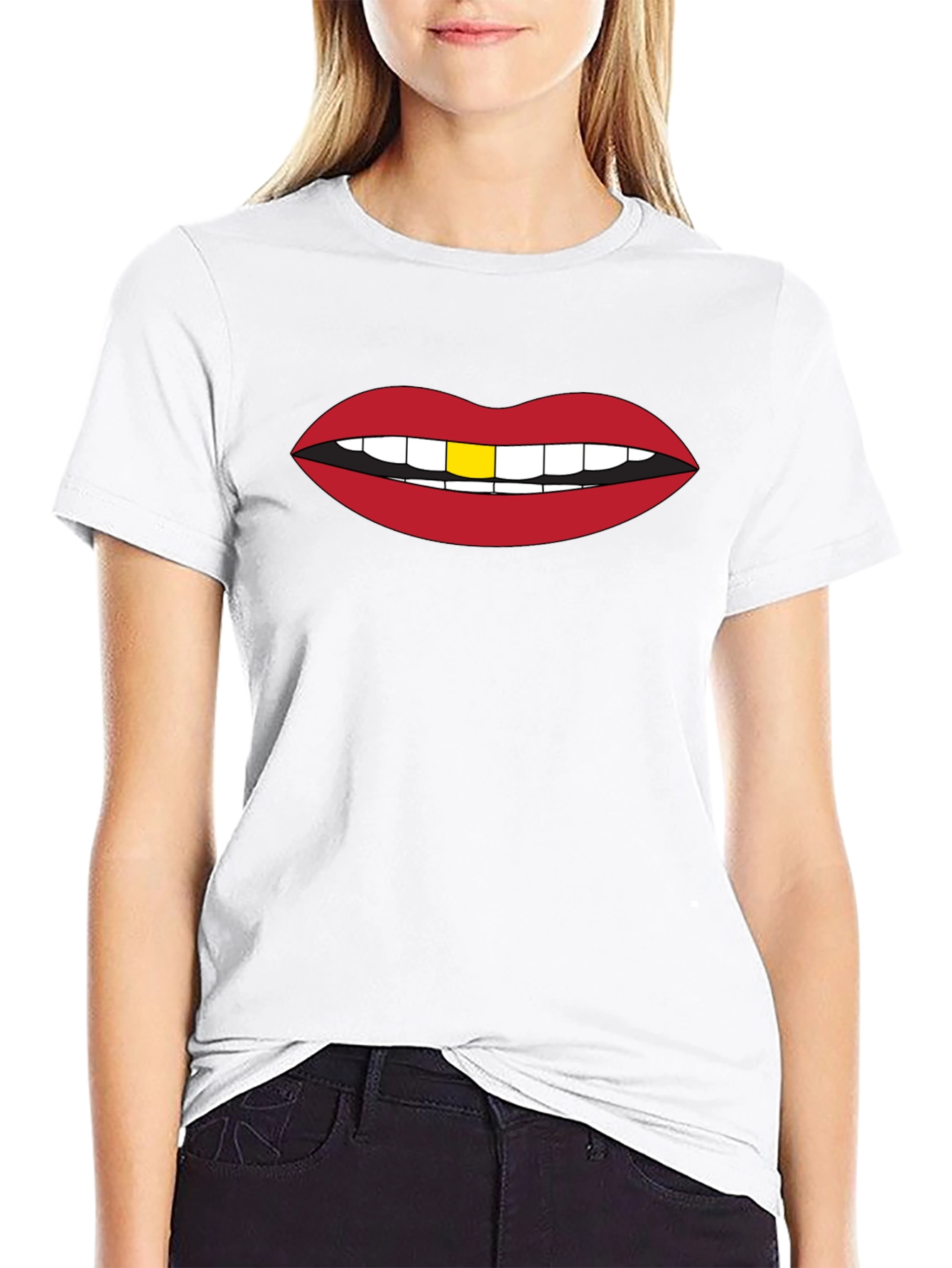 Red Lips Gold Tooth Graphic Black Tee