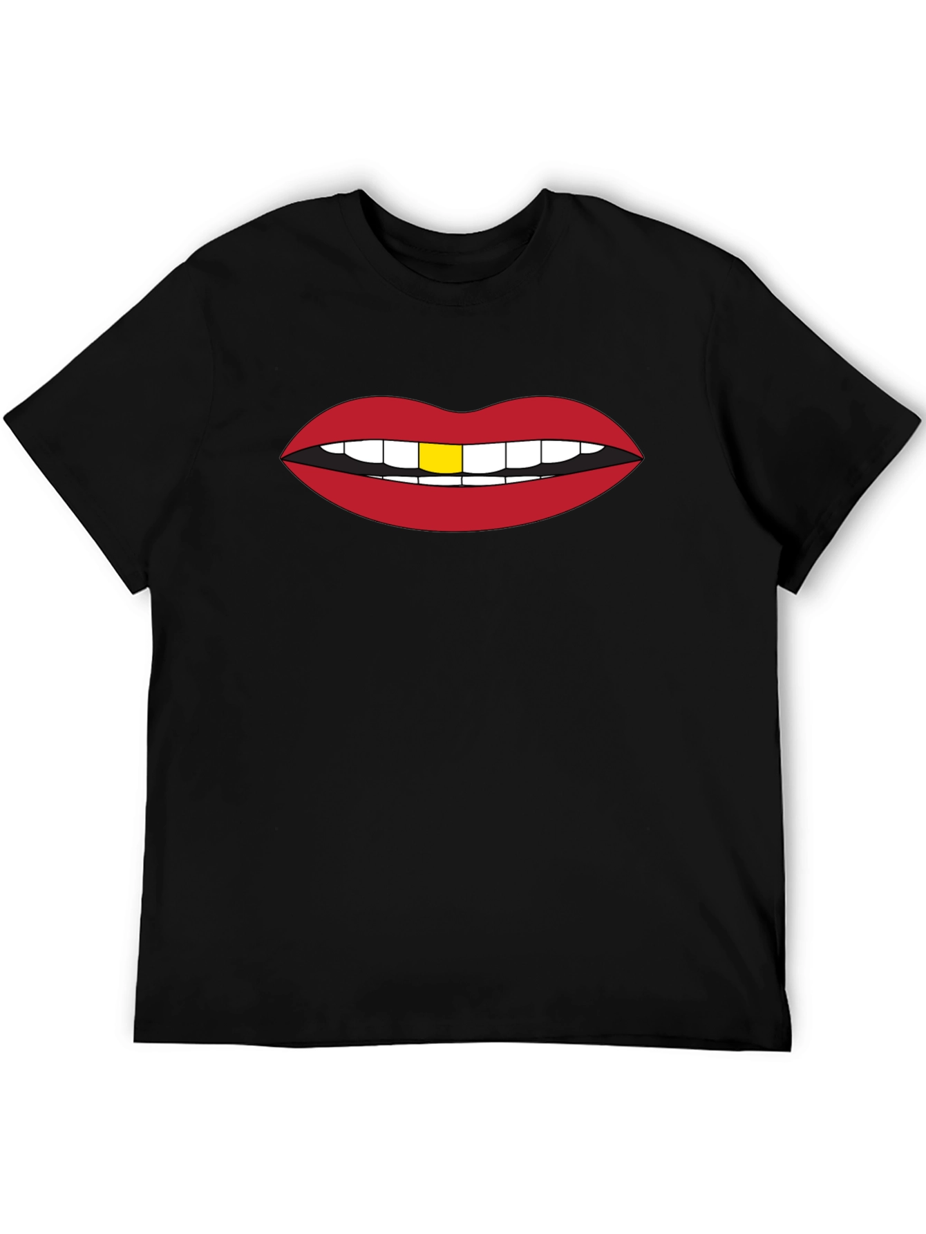 Red Lips Gold Tooth Graphic Black Tee