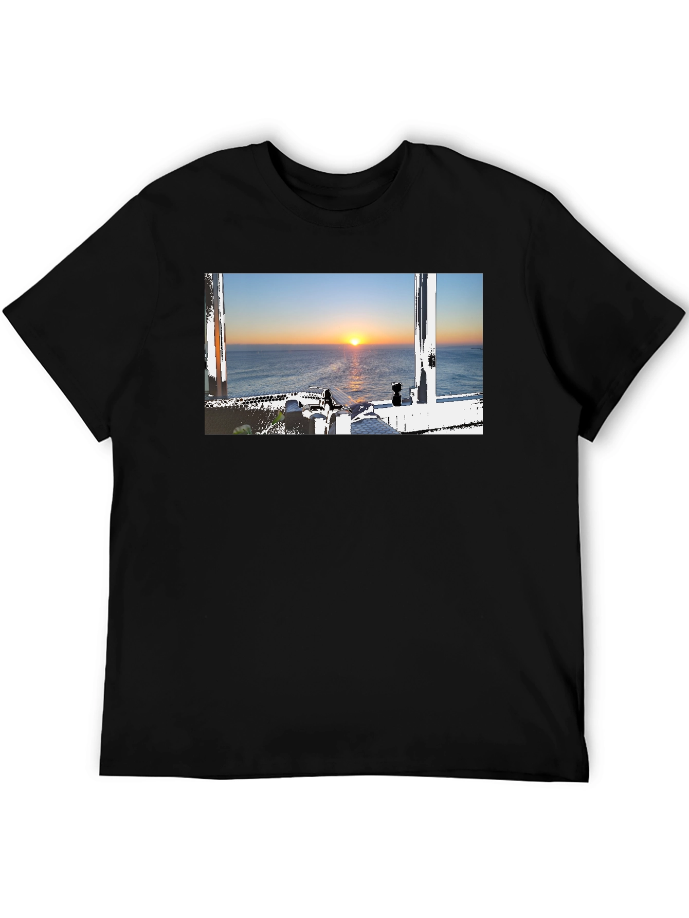 Sunrise View Graphic Tee - Black Cotton T-Shirt
