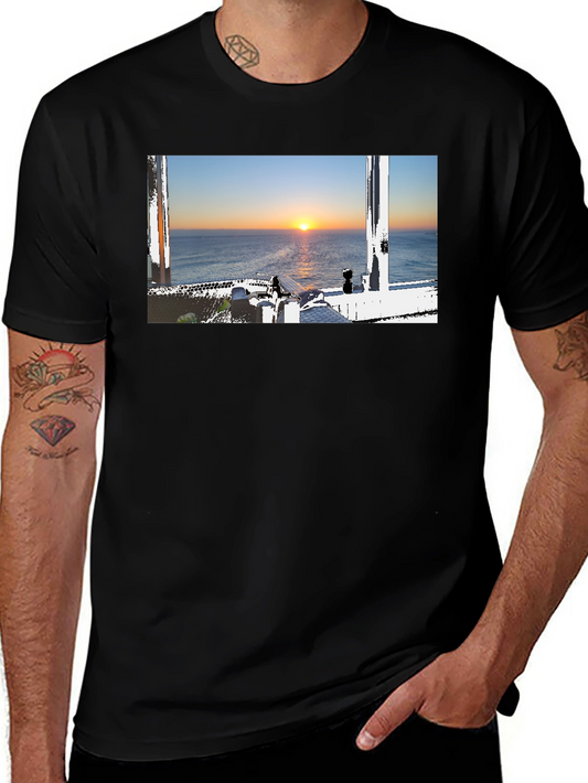 Sunrise View Graphic Tee - Black Cotton T-Shirt