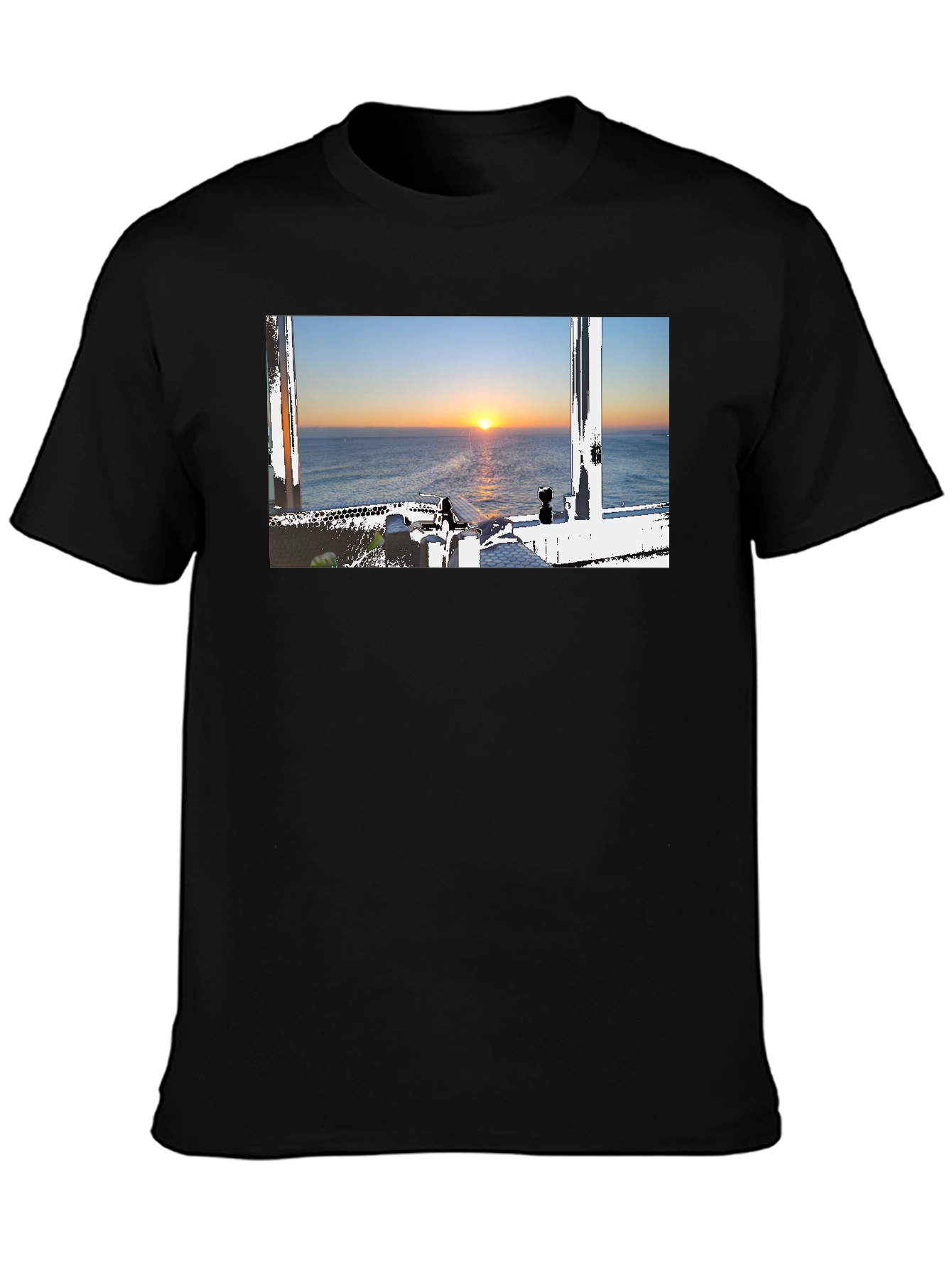 Sunrise View Graphic Tee - Black Cotton T-Shirt