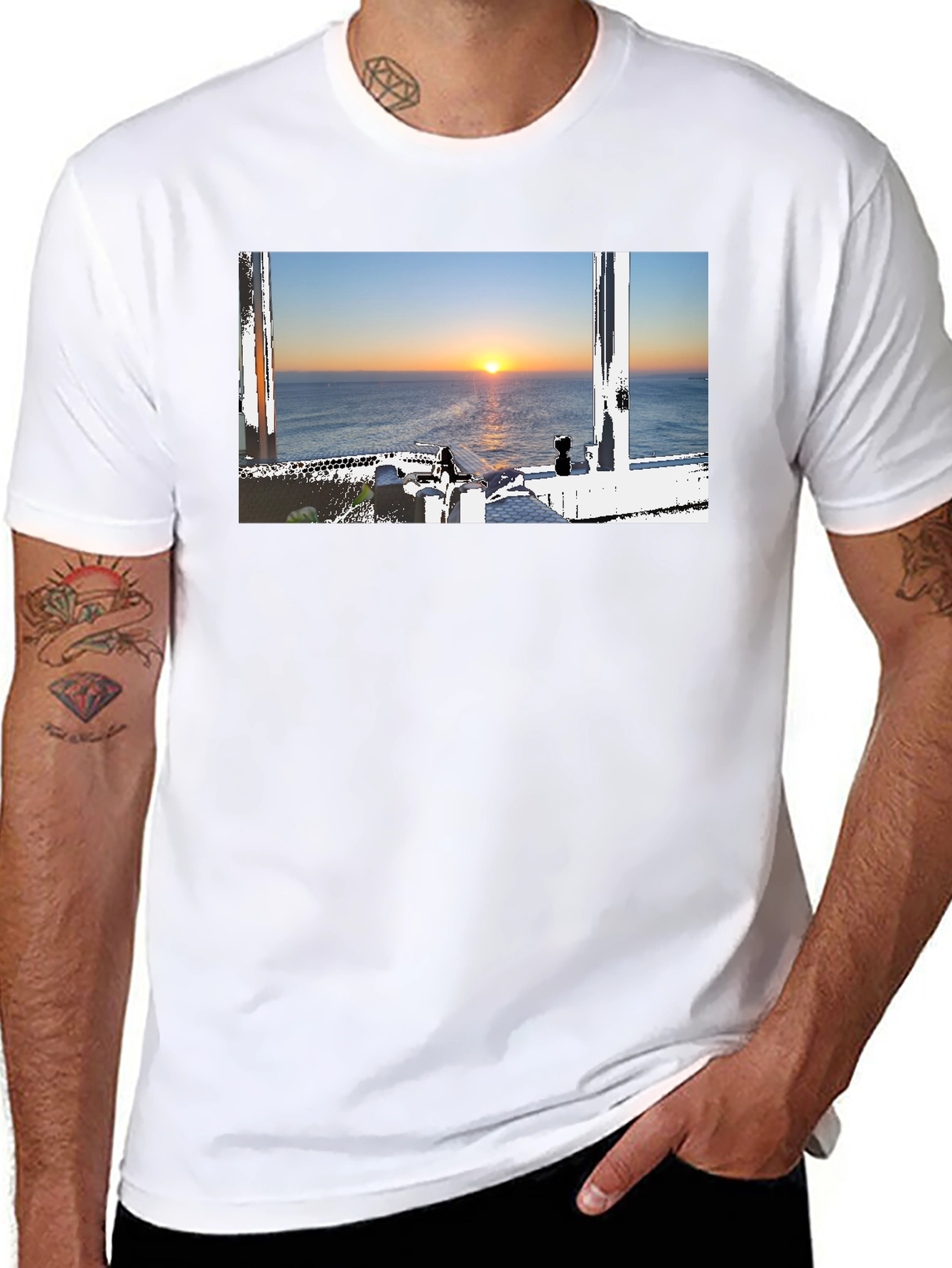 Sunrise View Graphic Tee - Black Cotton T-Shirt