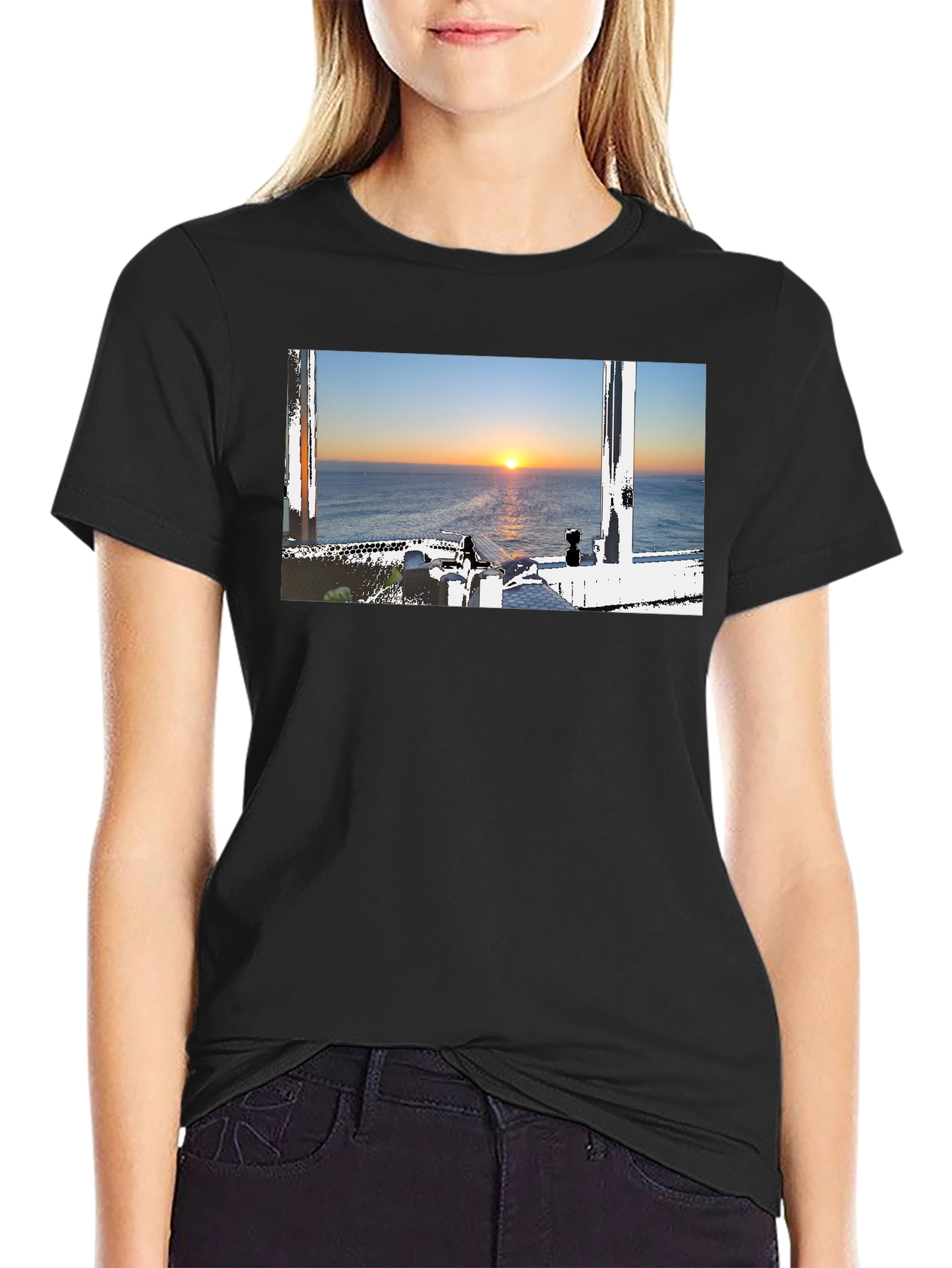 Sunrise View Graphic Tee - Black Cotton T-Shirt