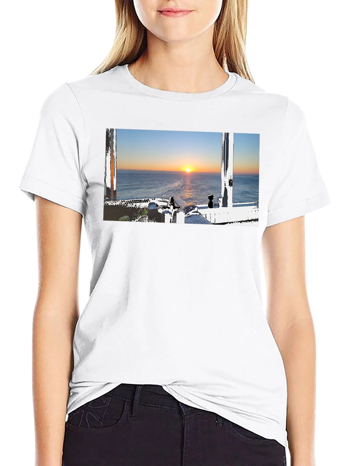 Sunrise View Graphic Tee - Black Cotton T-Shirt