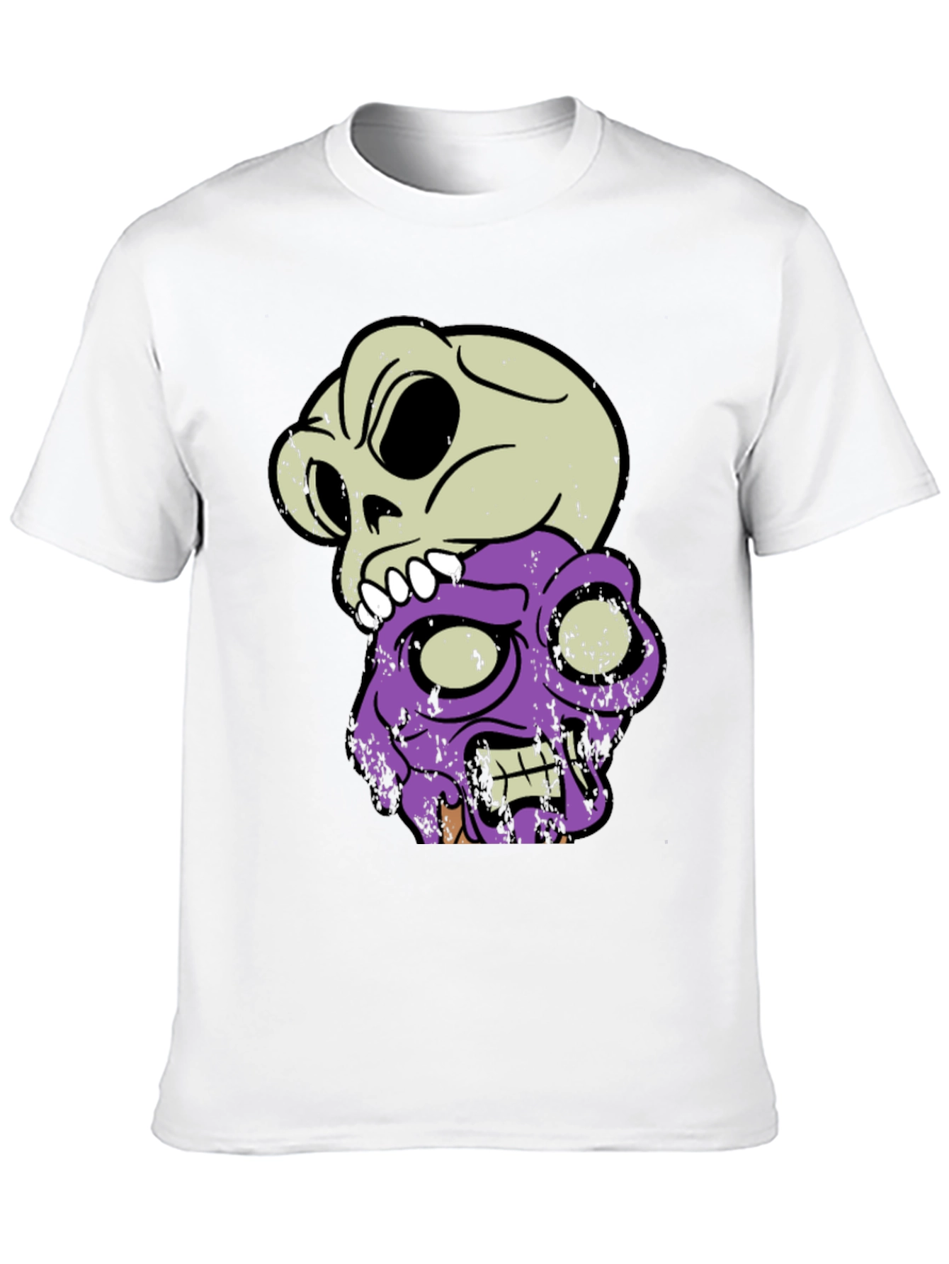 Skull & Zombie Head Graphic T-Shirt - Black