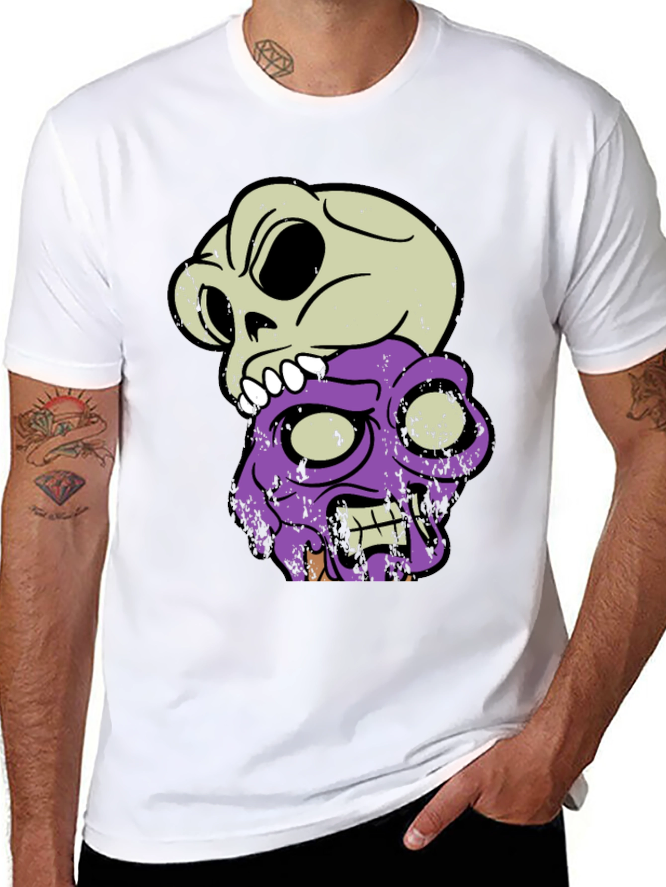 Skull & Zombie Head Graphic T-Shirt - Black