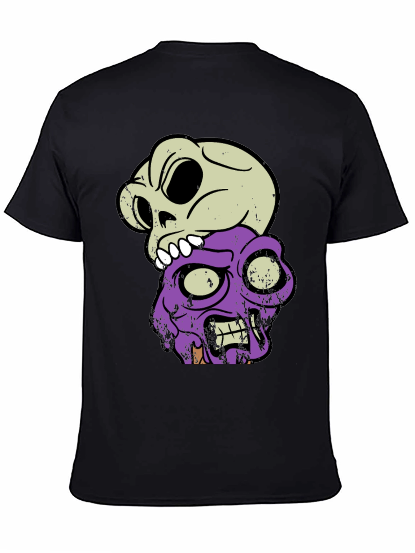 Skull & Zombie Head Graphic T-Shirt - Black