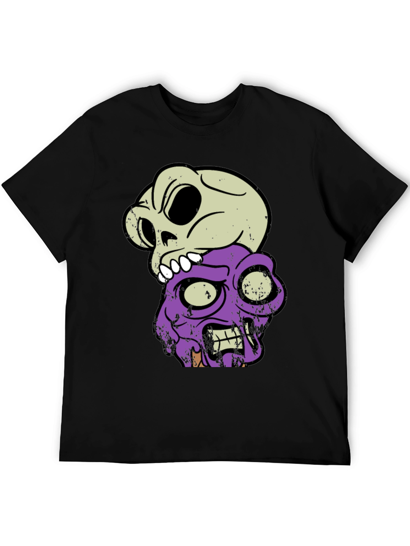 Skull & Zombie Head Graphic T-Shirt - Black