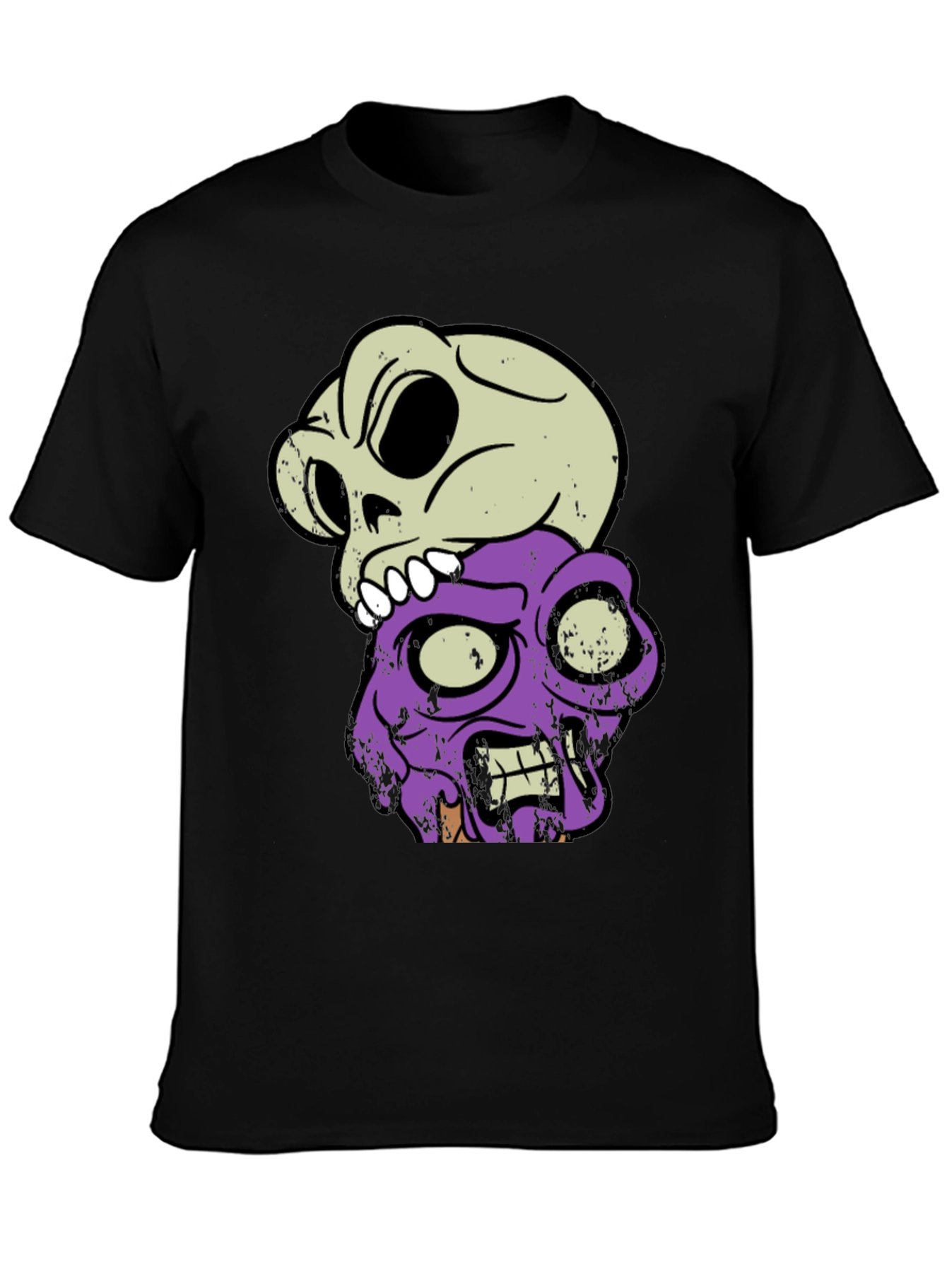 Skull & Zombie Head Graphic T-Shirt - Black