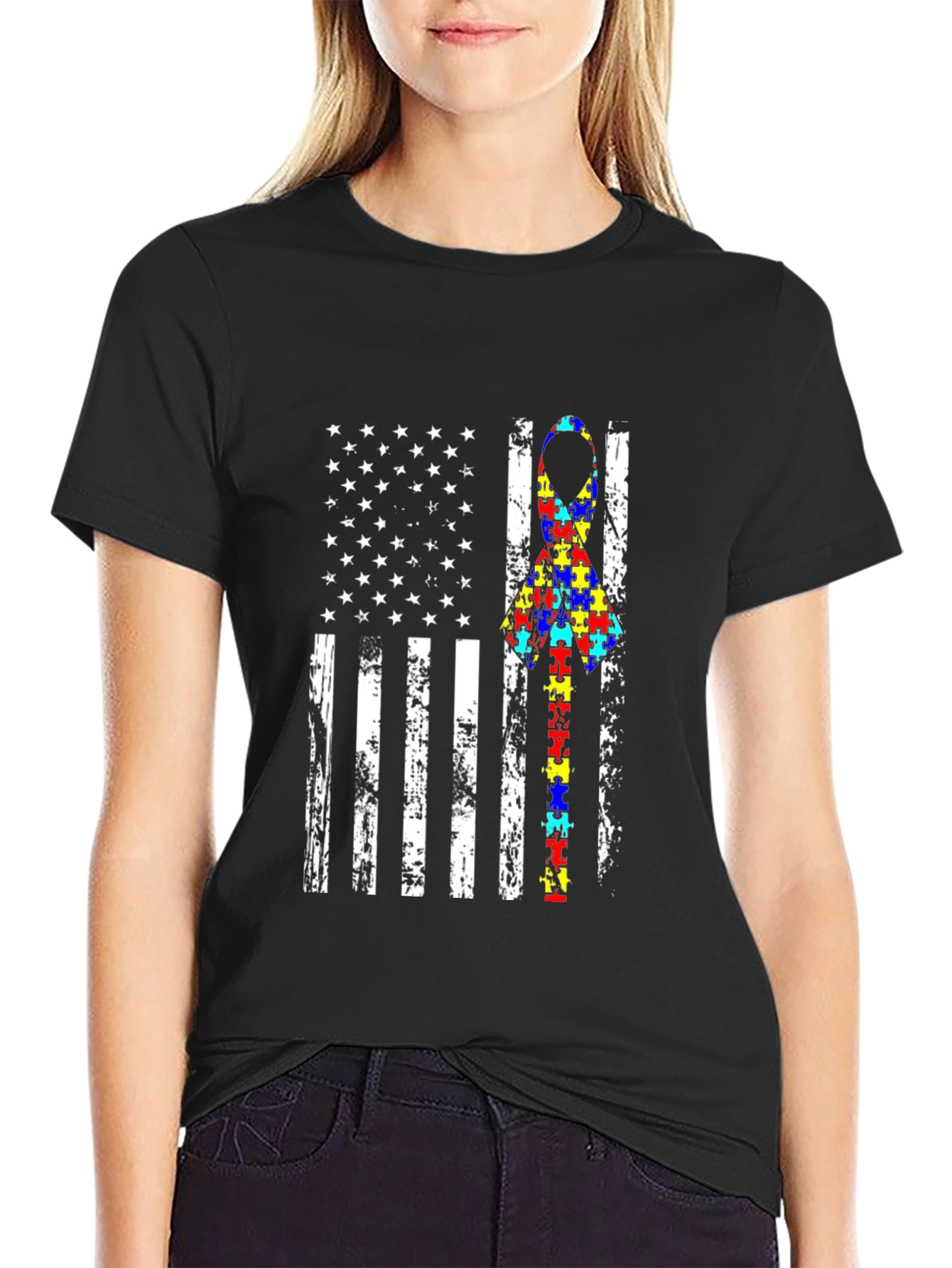 Autism Awareness American Flag Graphic T-Shirt