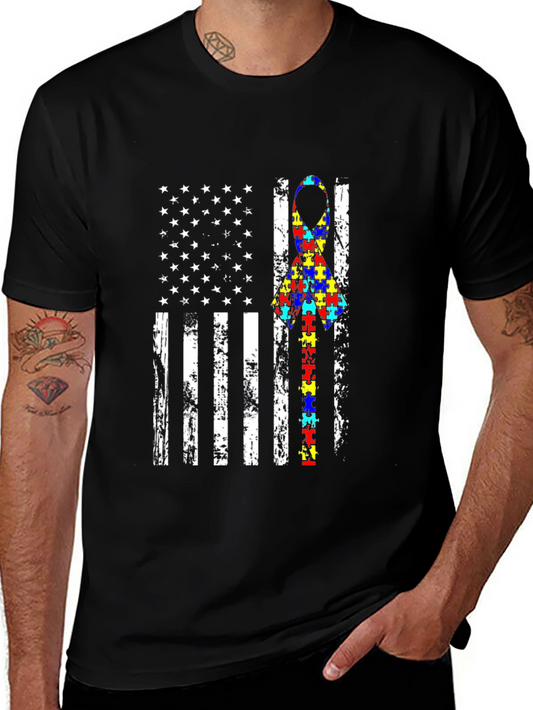 Autism Awareness American Flag Graphic T-Shirt