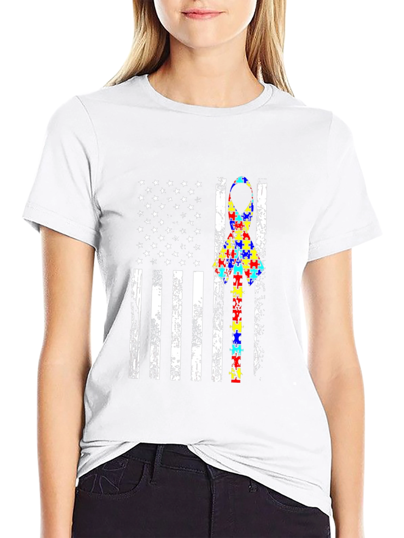 Autism Awareness American Flag Graphic T-Shirt