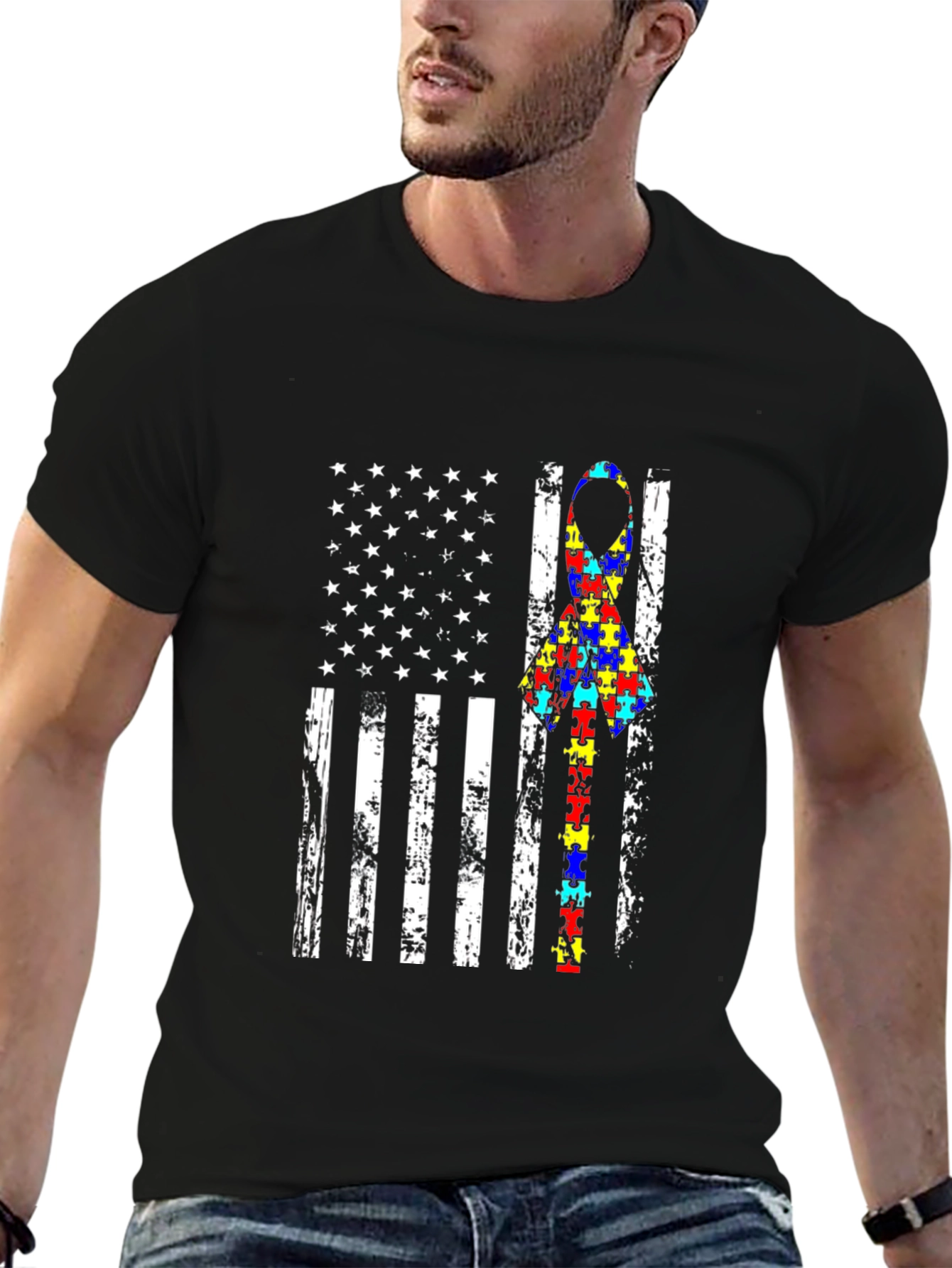 Autism Awareness American Flag Graphic T-Shirt