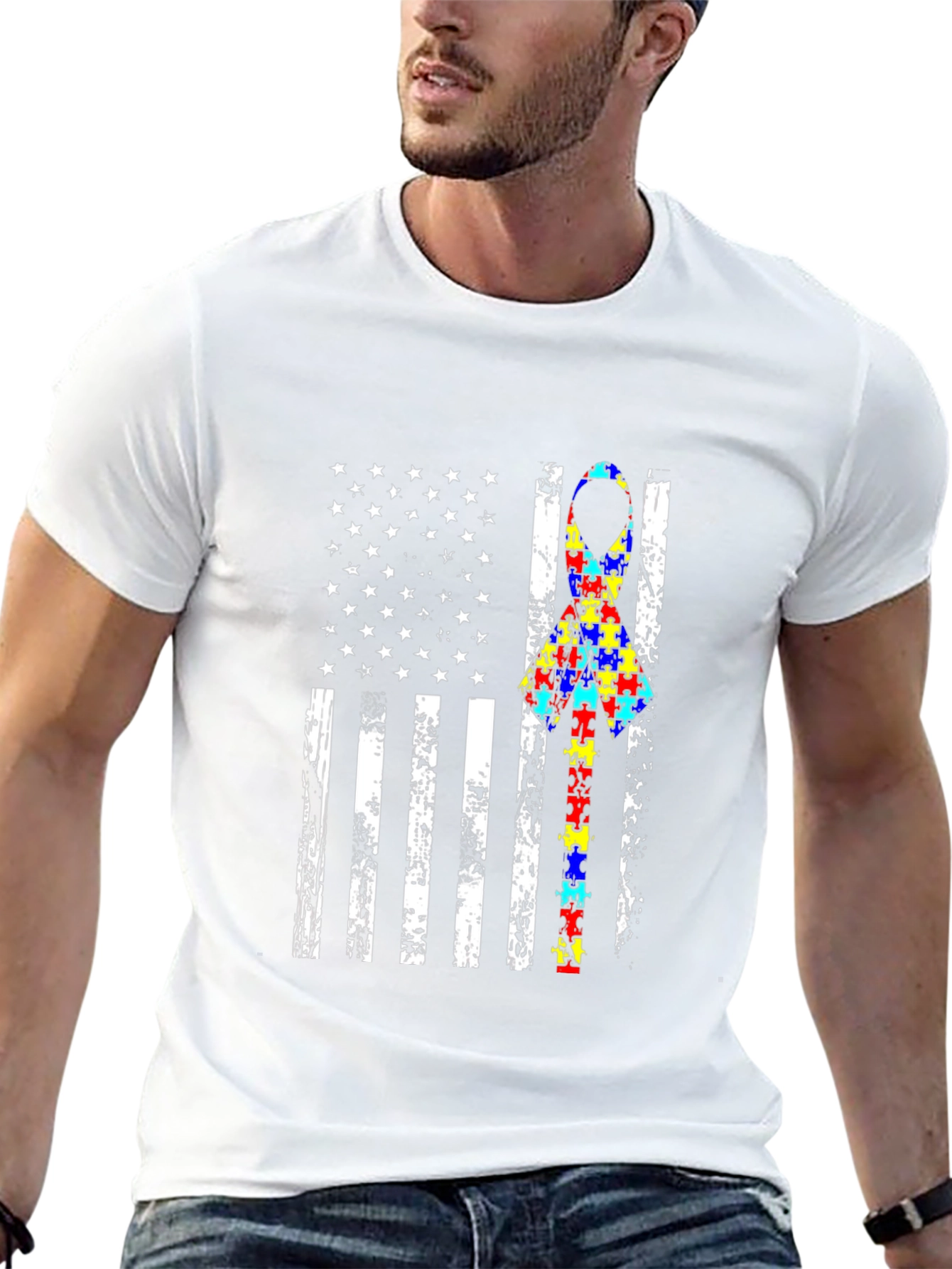 Autism Awareness American Flag Graphic T-Shirt