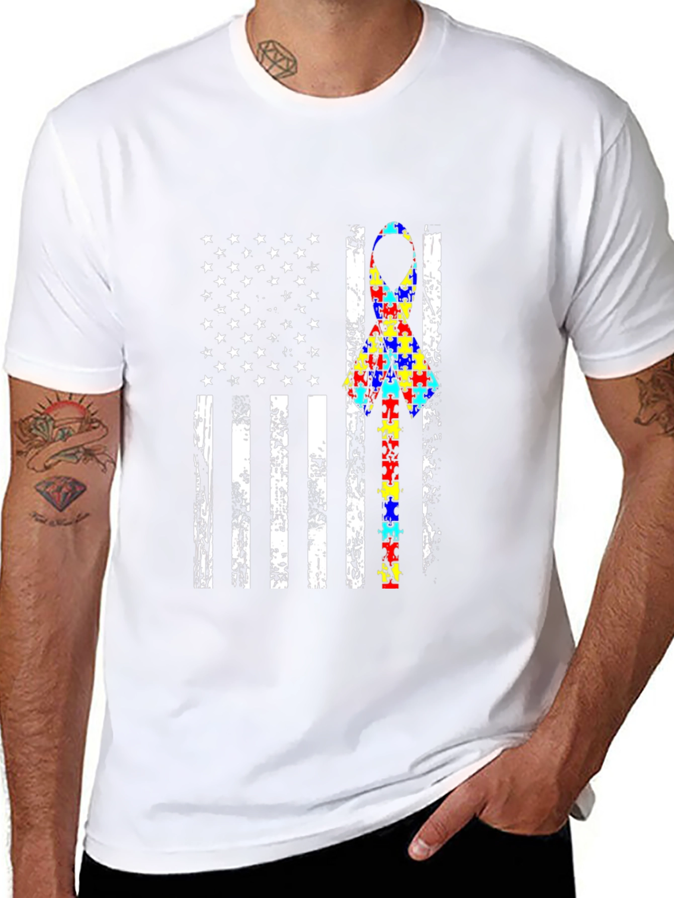 Autism Awareness American Flag Graphic T-Shirt