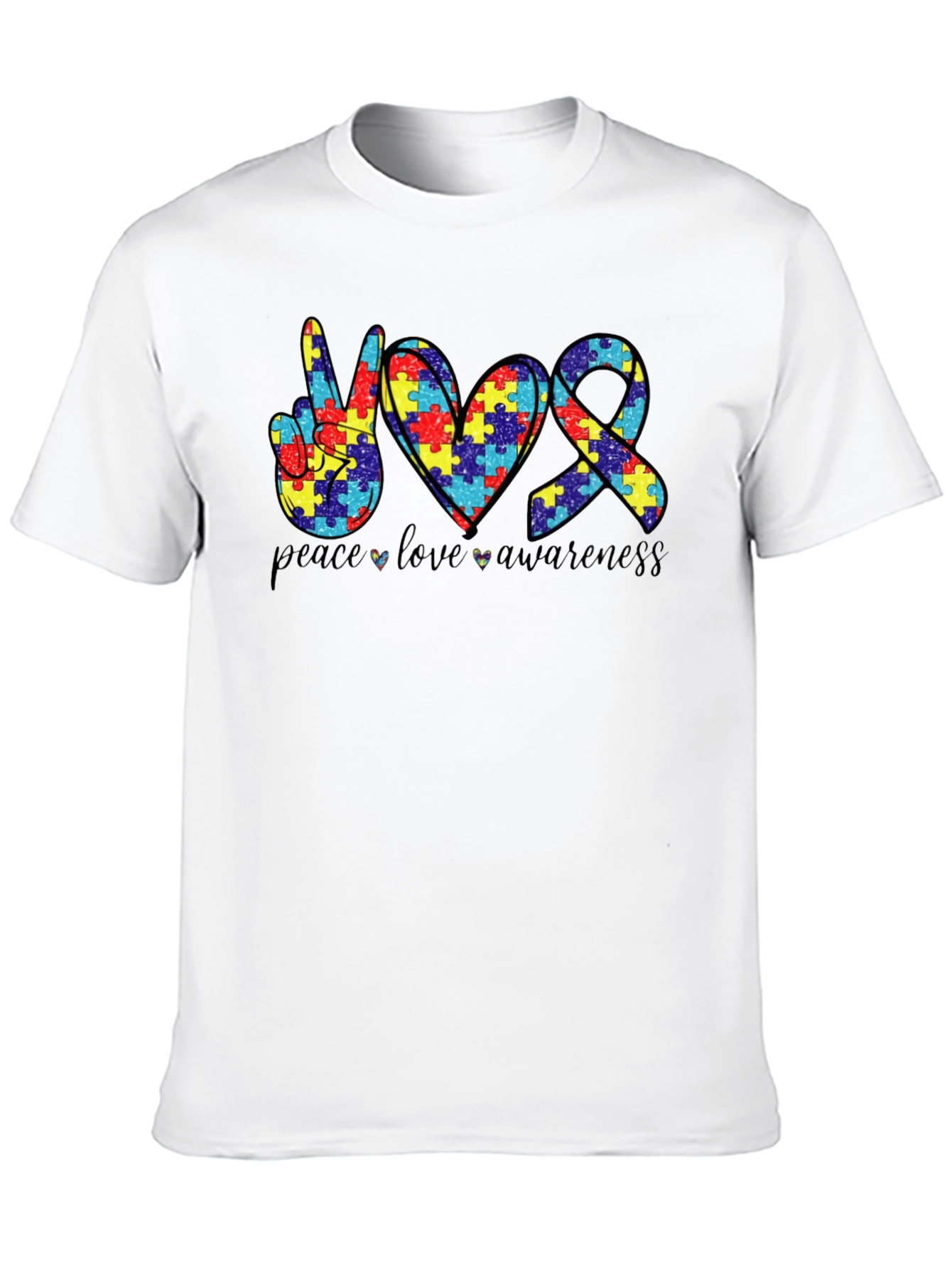 Autism Awareness Peace Love Puzzle T-Shirt