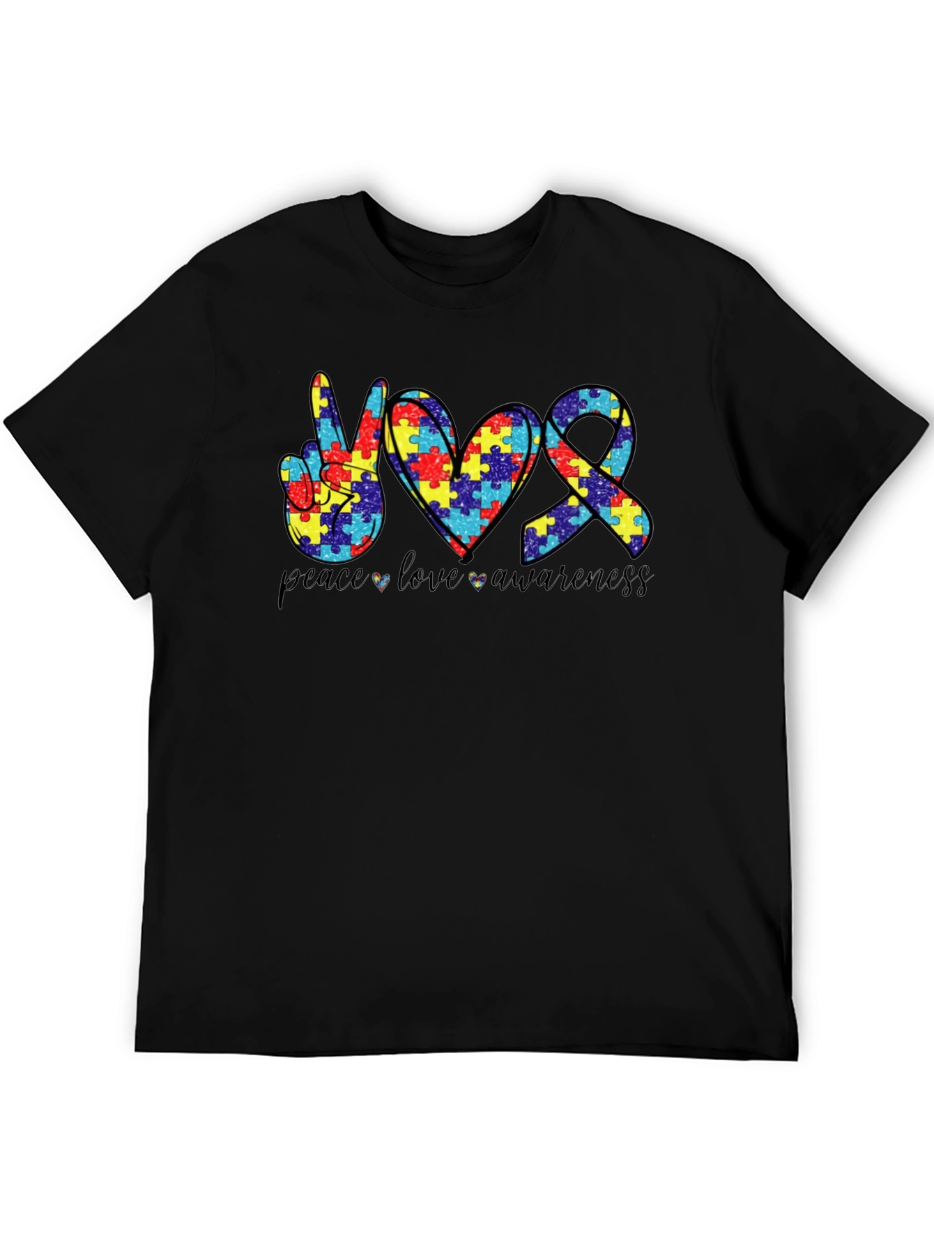 Autism Awareness Peace Love Puzzle T-Shirt