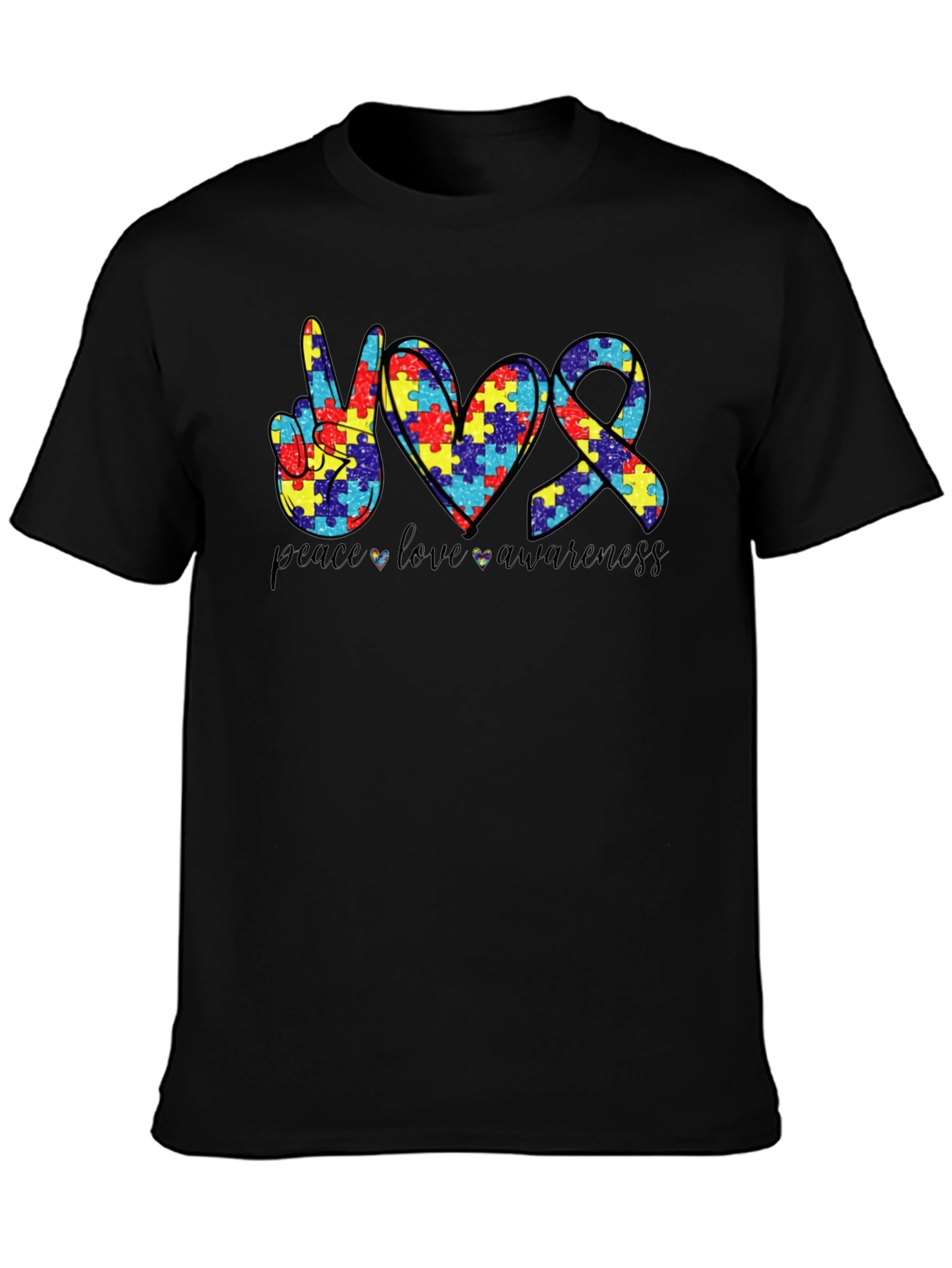 Autism Awareness Peace Love Puzzle T-Shirt