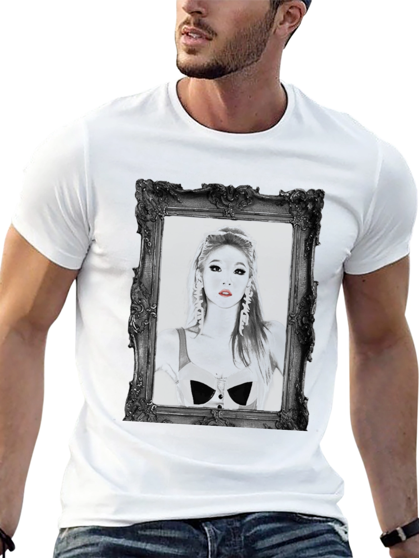 Framed Portrait Graphic Black T-Shirt